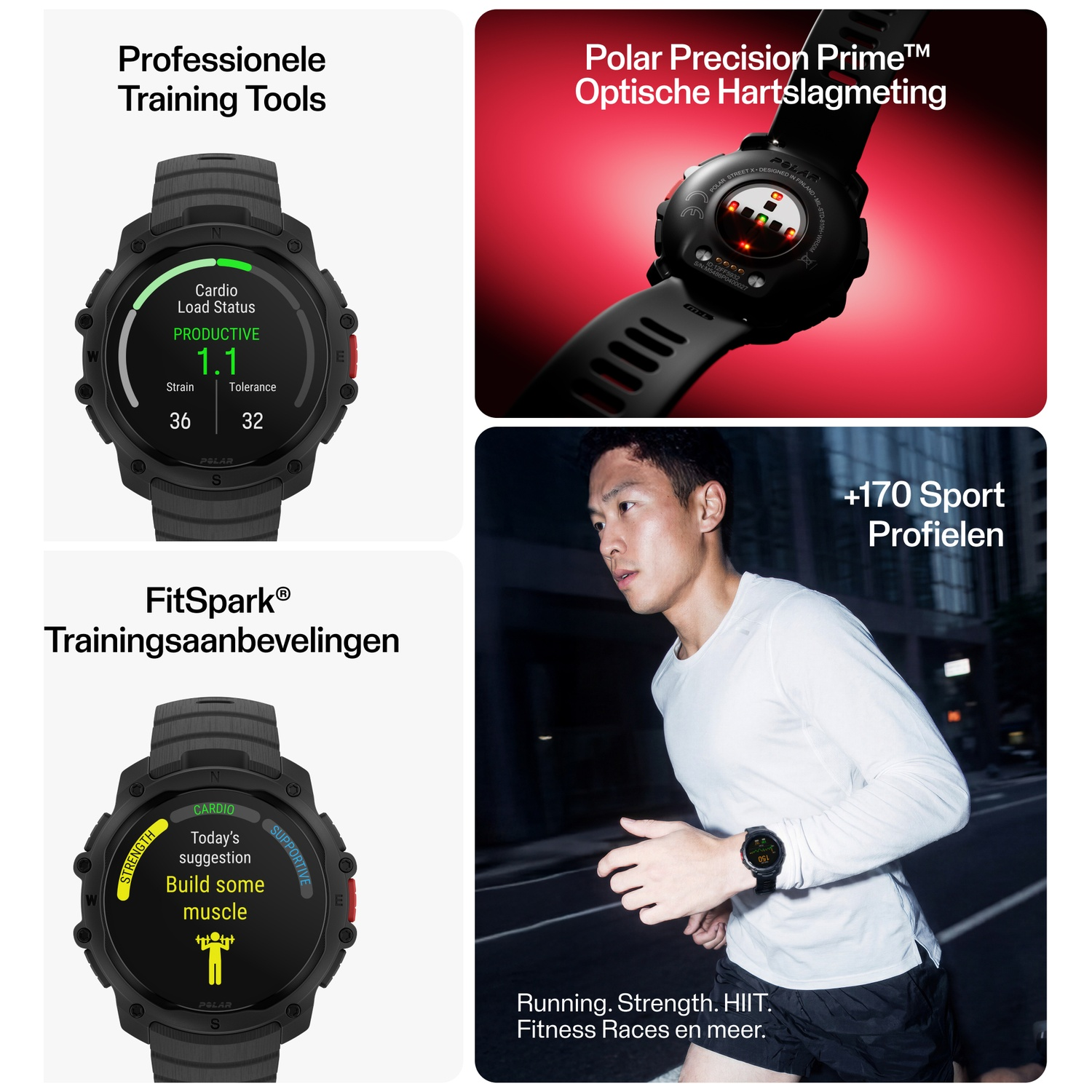 Sports watch with training data and runner outdoors.