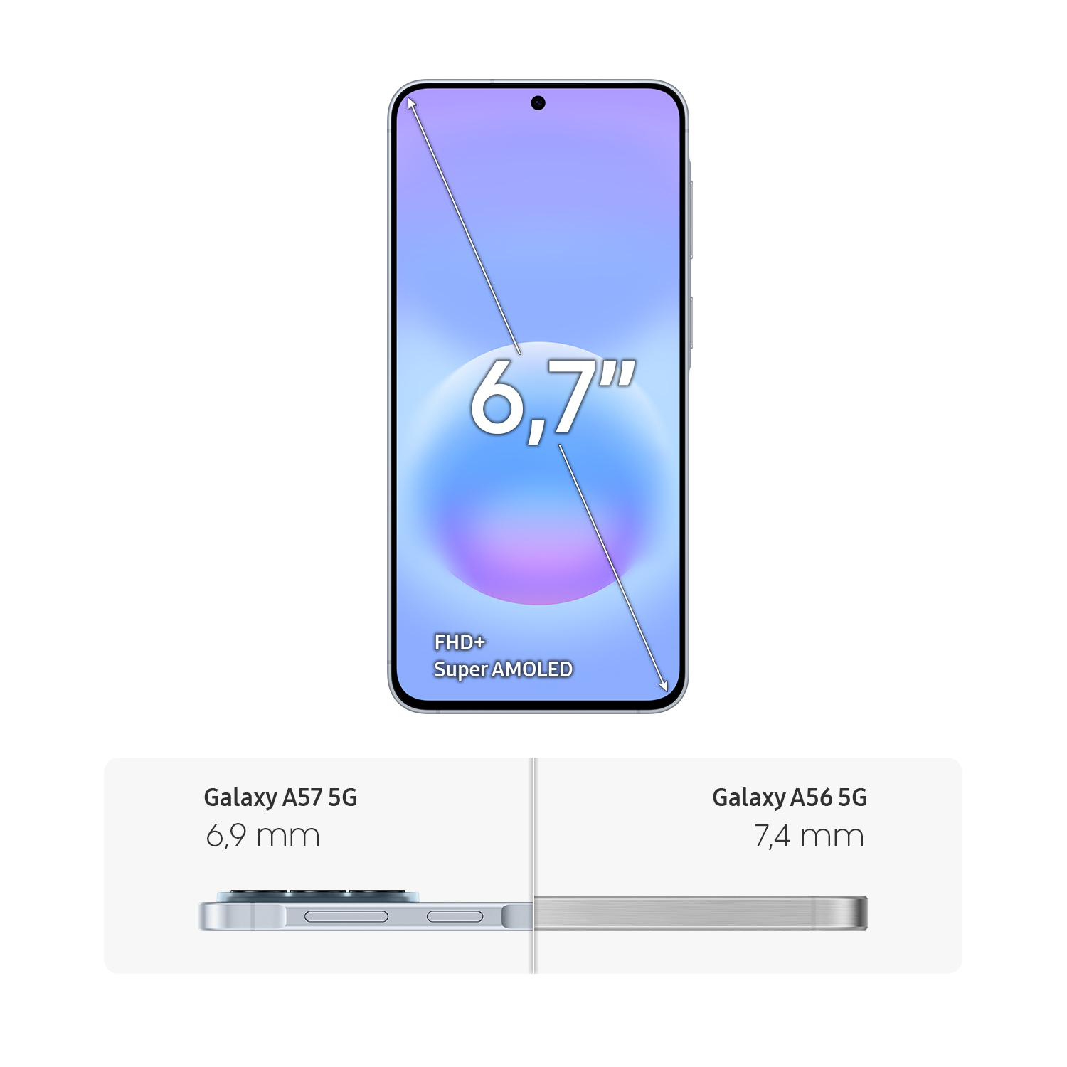 Ein Smartphone mit 6,7-Zoll-FHD+-Super-AMOLED-Display wird gezeigt.