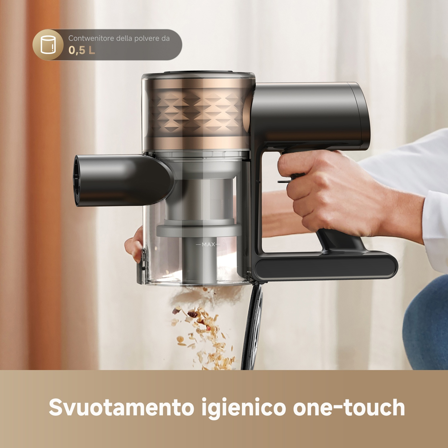 Aspirapolvere nero portatile con contenitore polvere da 0,5 L.