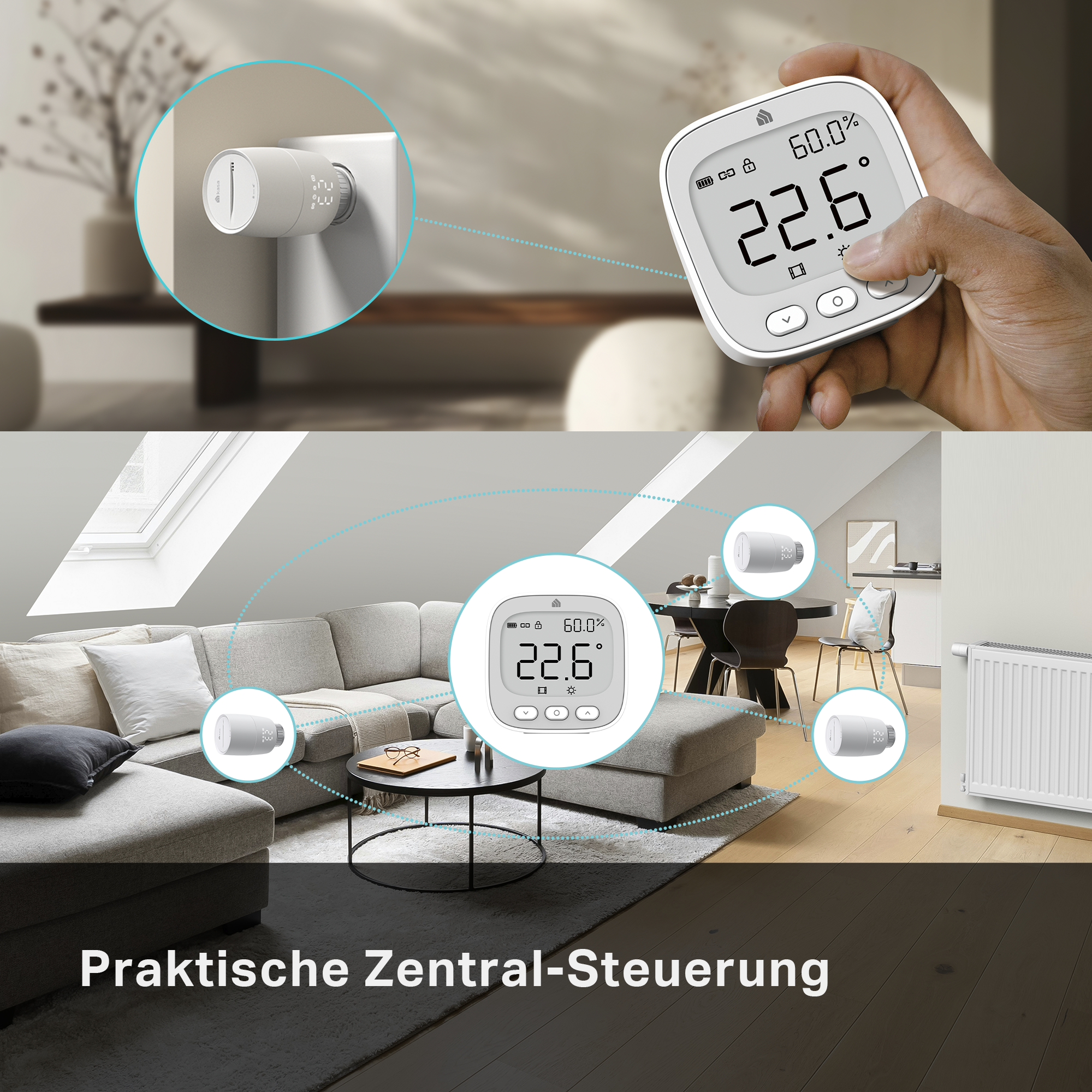 Ein Thermostatregler wird gezeigt, der an einem Heizkörper angebracht ist.
