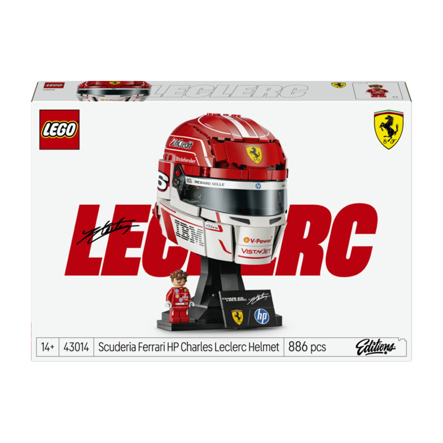 Set LEGO del casco Ferrari di Charles Leclerc, con minifigure e 886 pezzi.