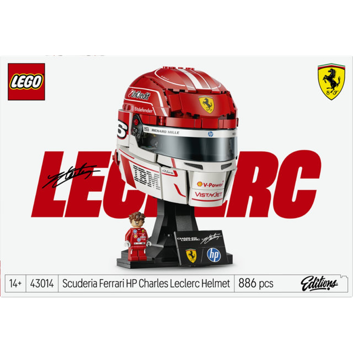 Set LEGO: Casco Ferrari di Charles Leclerc con minifigure. 886 pezzi.