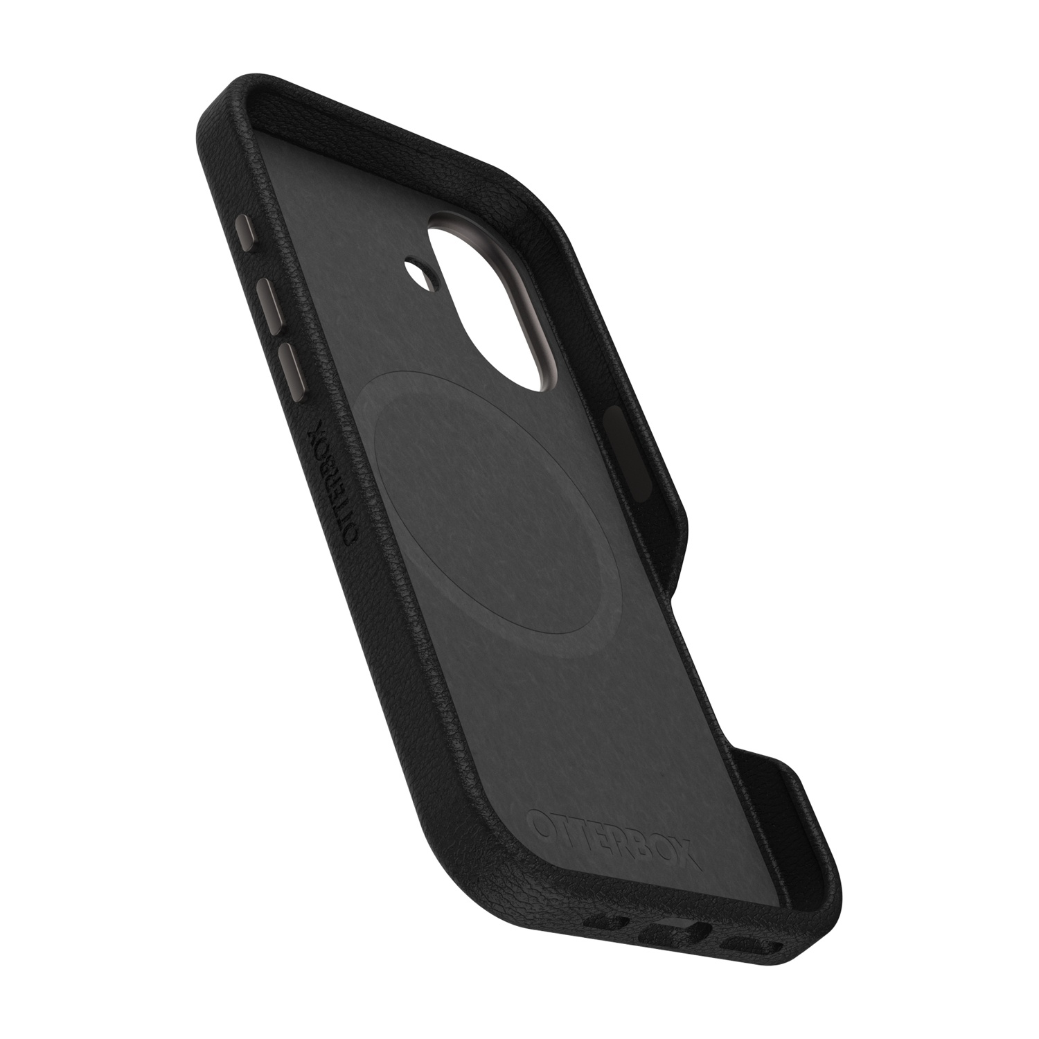 Custodia nera Otterbox per telefono con anello magnetico all'interno.