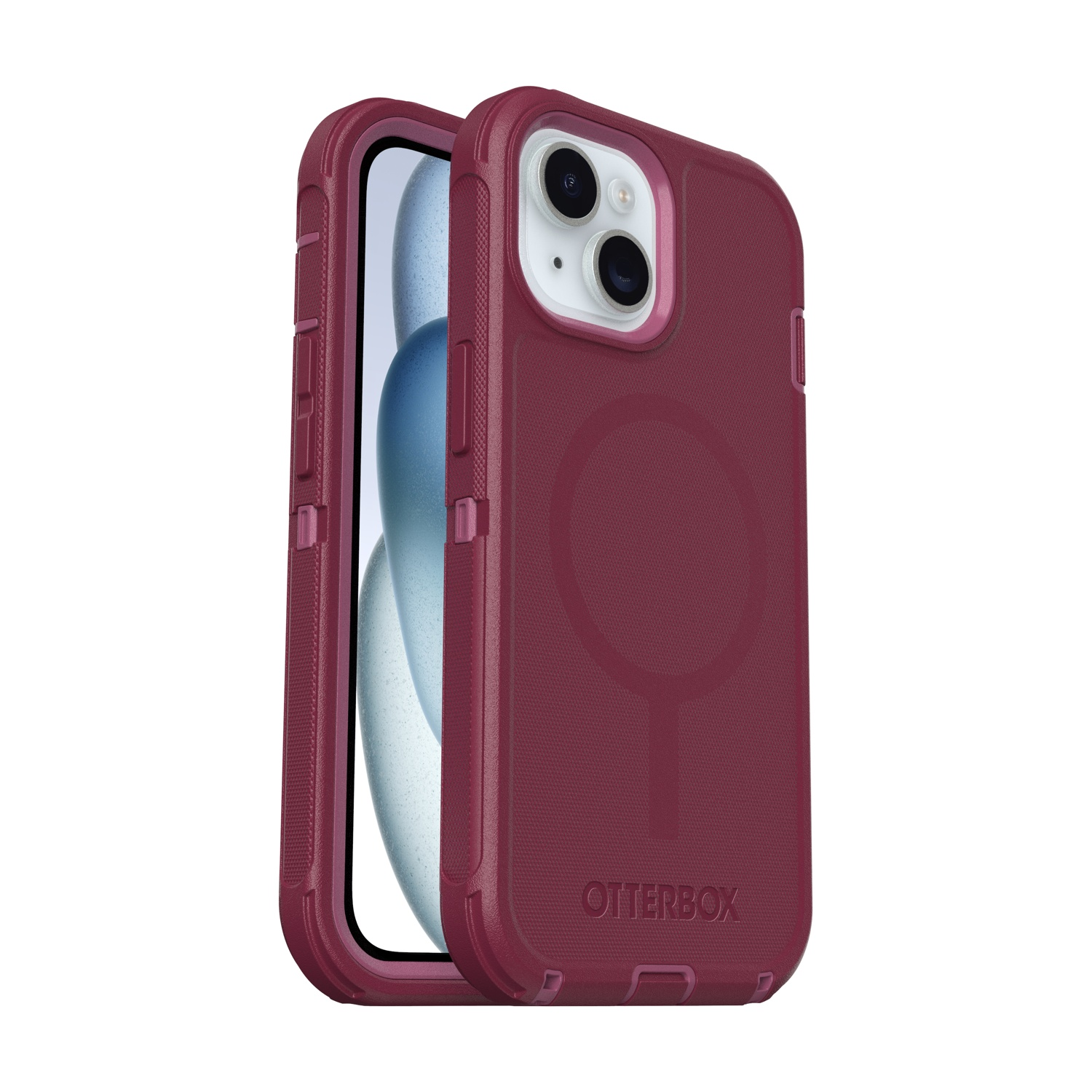 Una custodia Otterbox per iPhone color marrone con sporgenza fotocamera e anello magnetico.