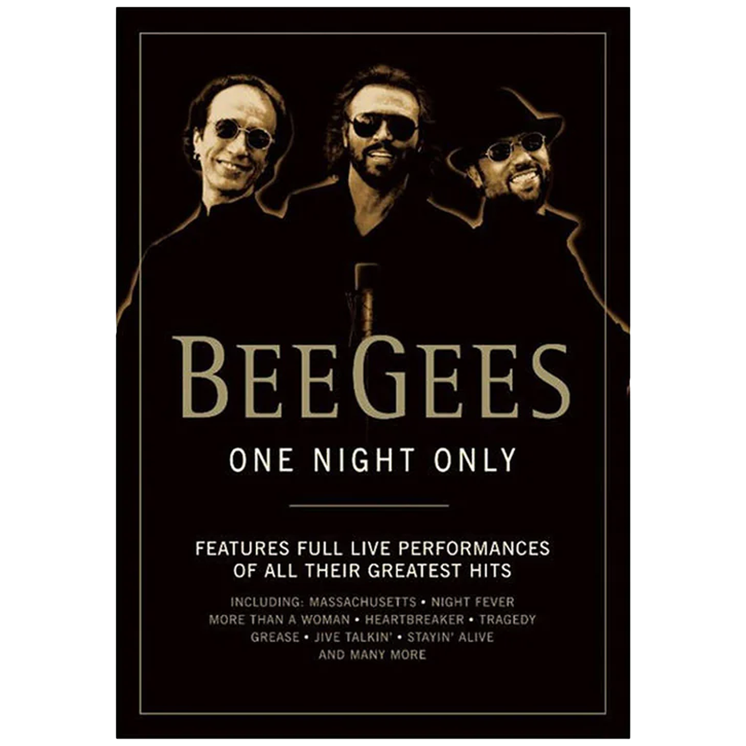 Bee Gees albumhoes met drie leden, titel: One Night Only.