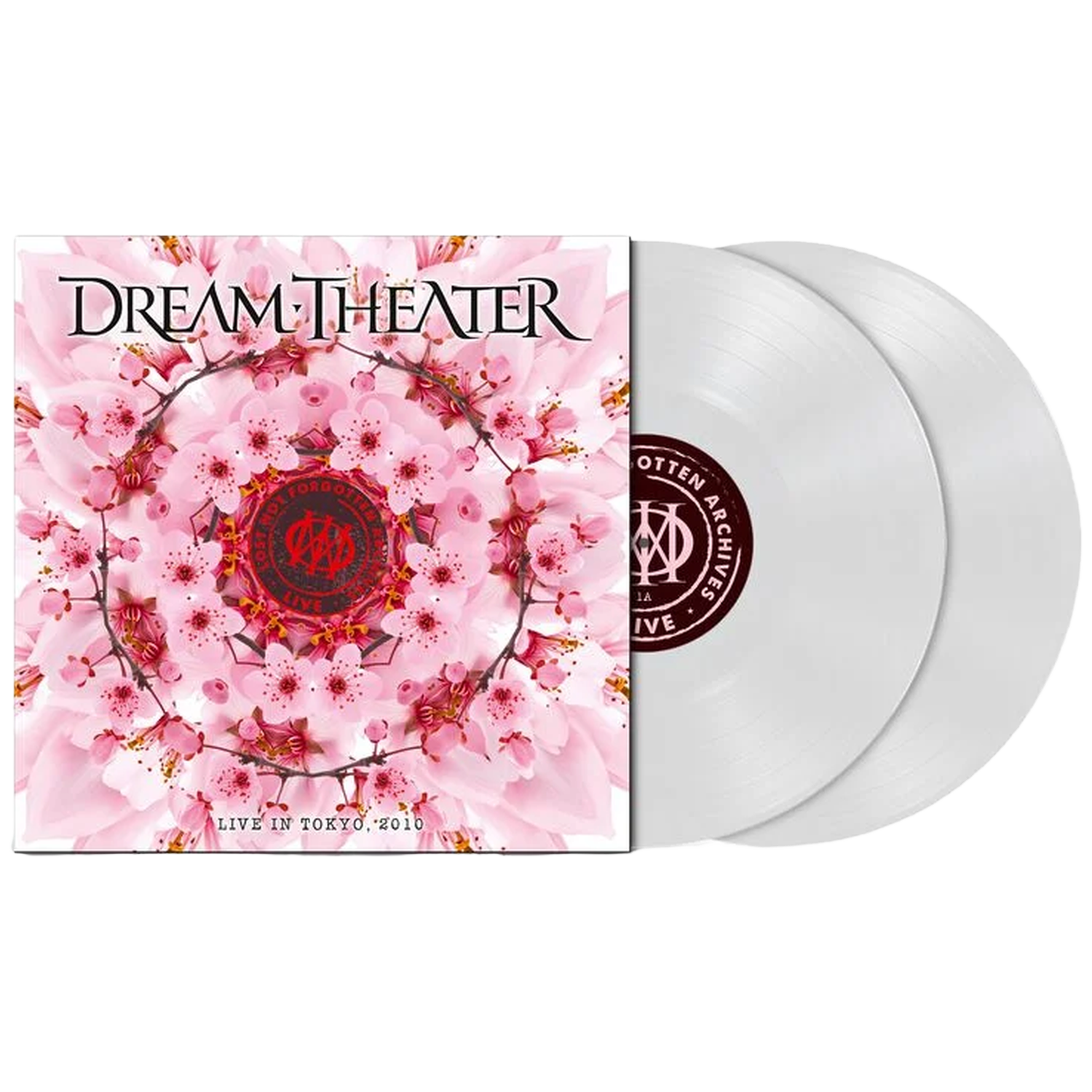 Dream Theater Vinyl: "Live in Tokyo, 2010" hoes met kersenbloesems, twee witte vinylplaten.