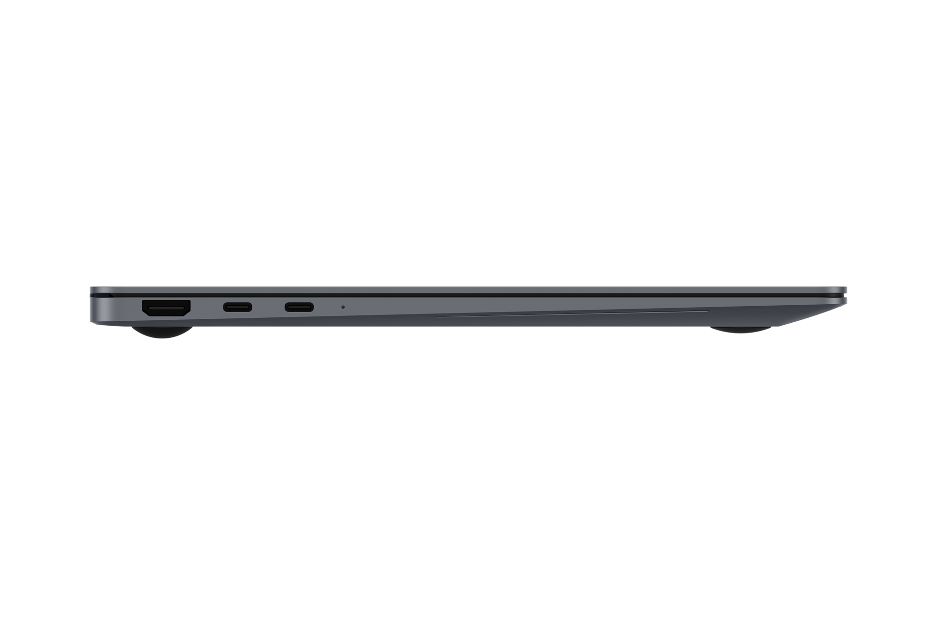 Schwarzer Laptop-Seite mit Anschlüssen: HDMI, USB-C, USB-C.