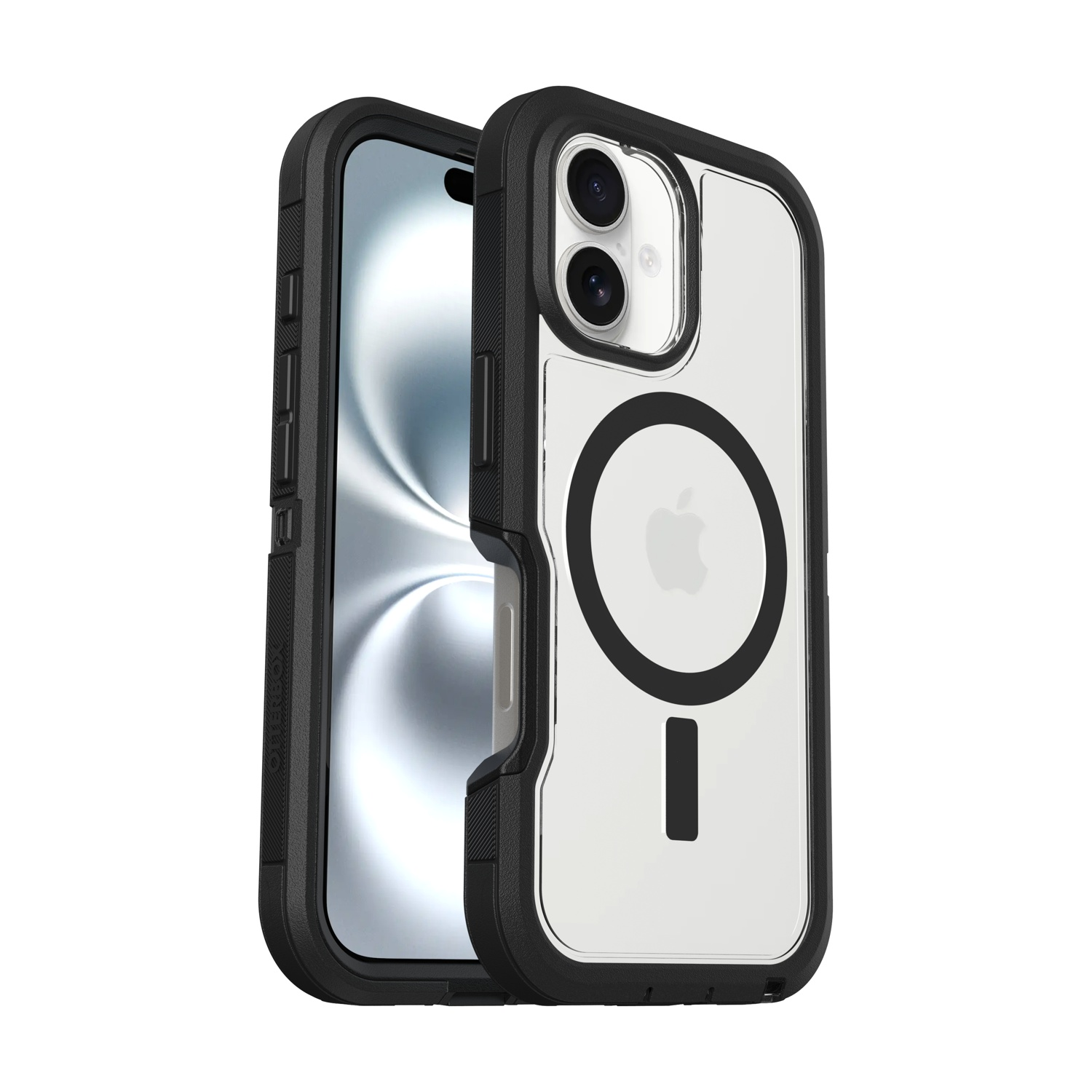 Custodia nera per iPhone con retro trasparente e anello magnetico