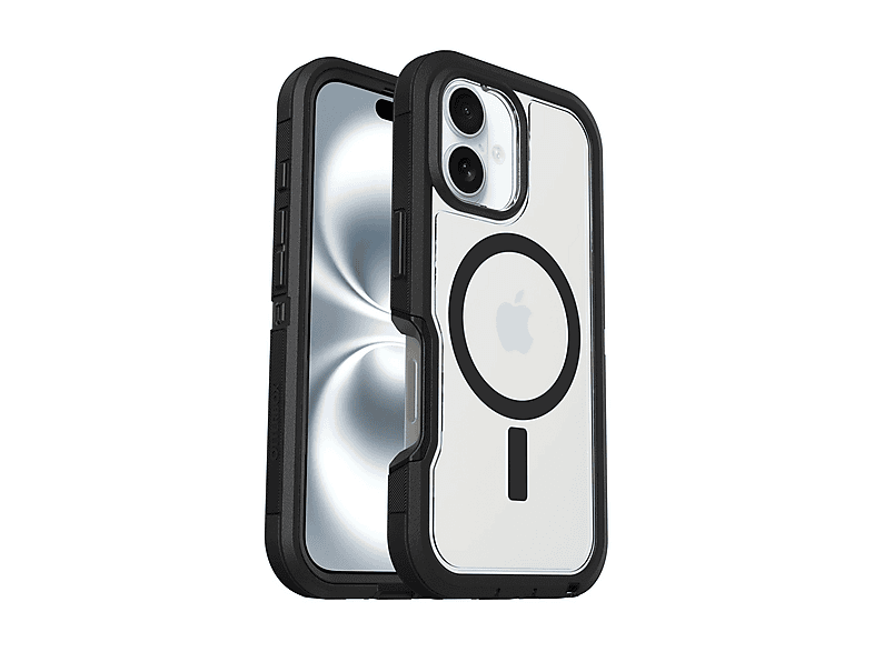 OTTERBOX Defender Series XT MagSafe Cover per iPhone 16 ,super resistente a shock e cadute, testata 7x norme MIL-STD 810G, Trasparente/Nero