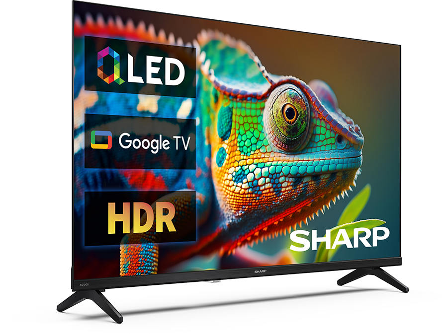 Egy TV élénk színű kaméleont jelenít meg. OLED, Google TV, HDR.