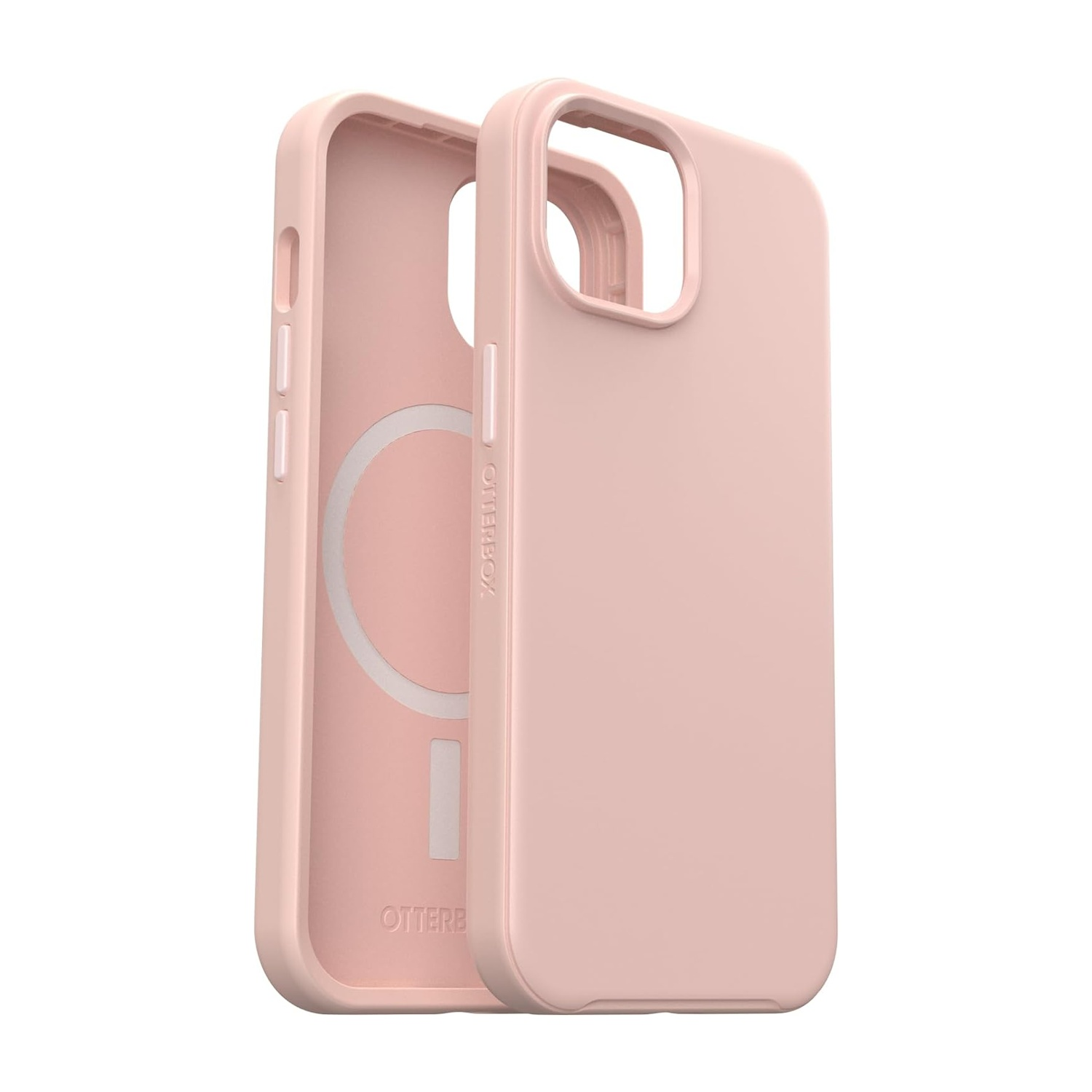 Due custodie rosa Otterbox, una aperta mostra l'interno con anello MagSafe.