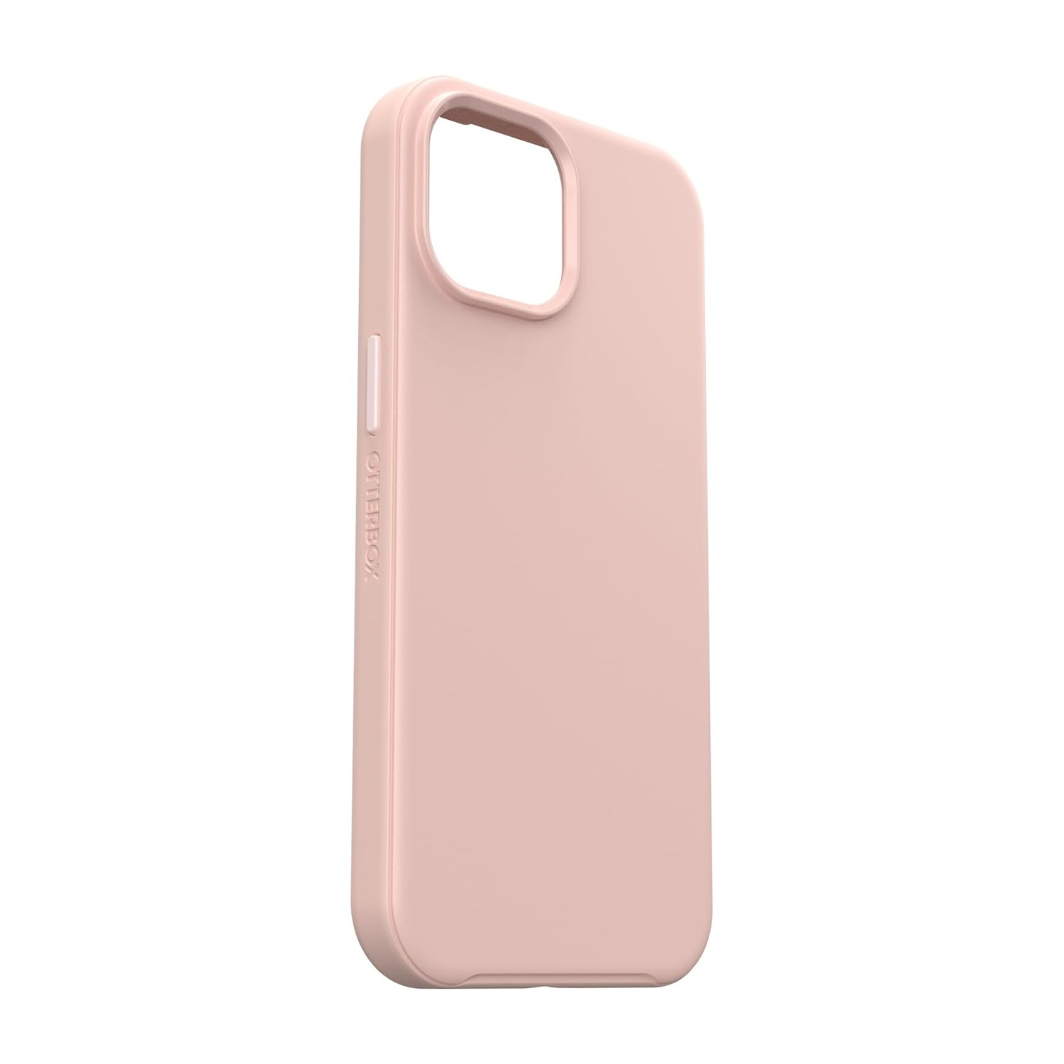 Una custodia Otterbox rosa chiaro con ritaglio per fotocamera è mostrata su sfondo bianco.