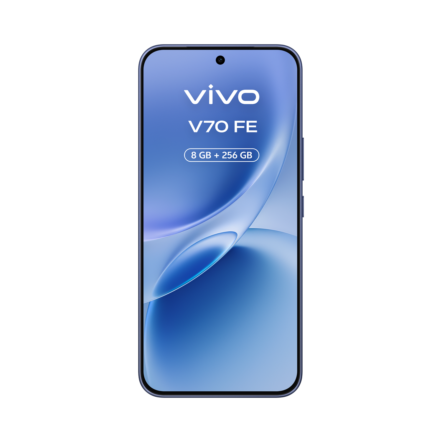 Un smartphone Vivo V70 FE azul con 8 GB + 256 GB de almacenamiento.
