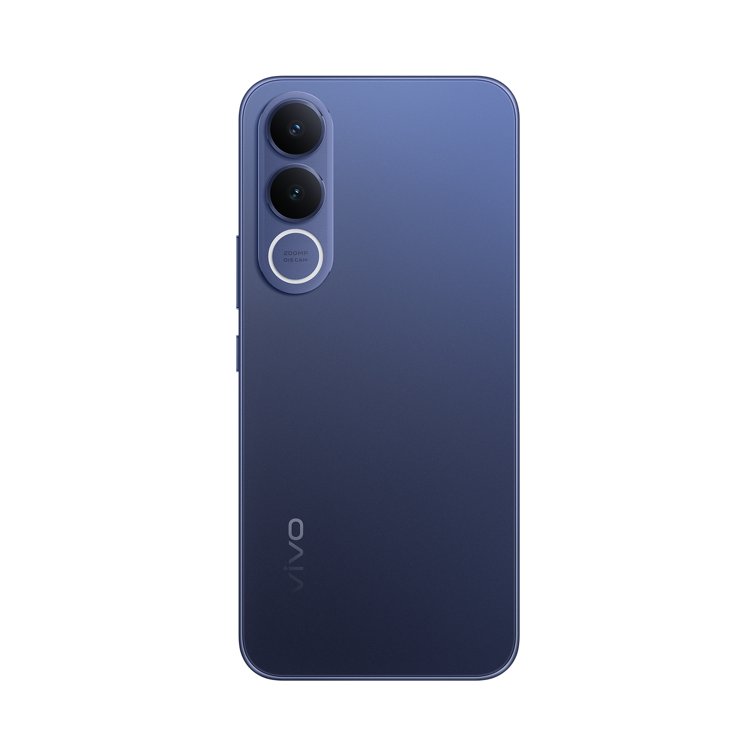 Parte posterior de un smartphone morado con tres cámaras y el logo de Vivo.