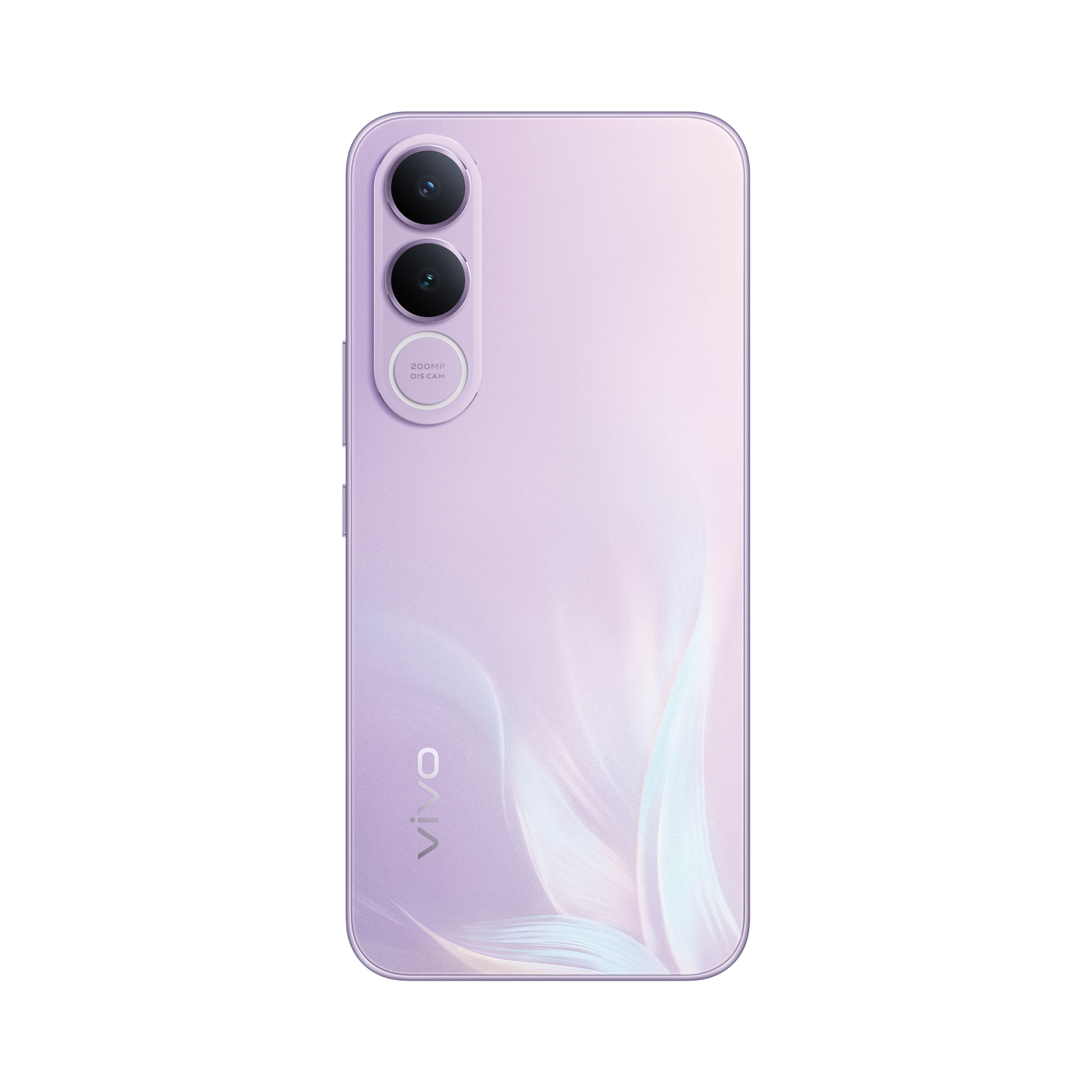 Smartphone Vivo morado con cámara OIS de 200MP y patrón brillante.