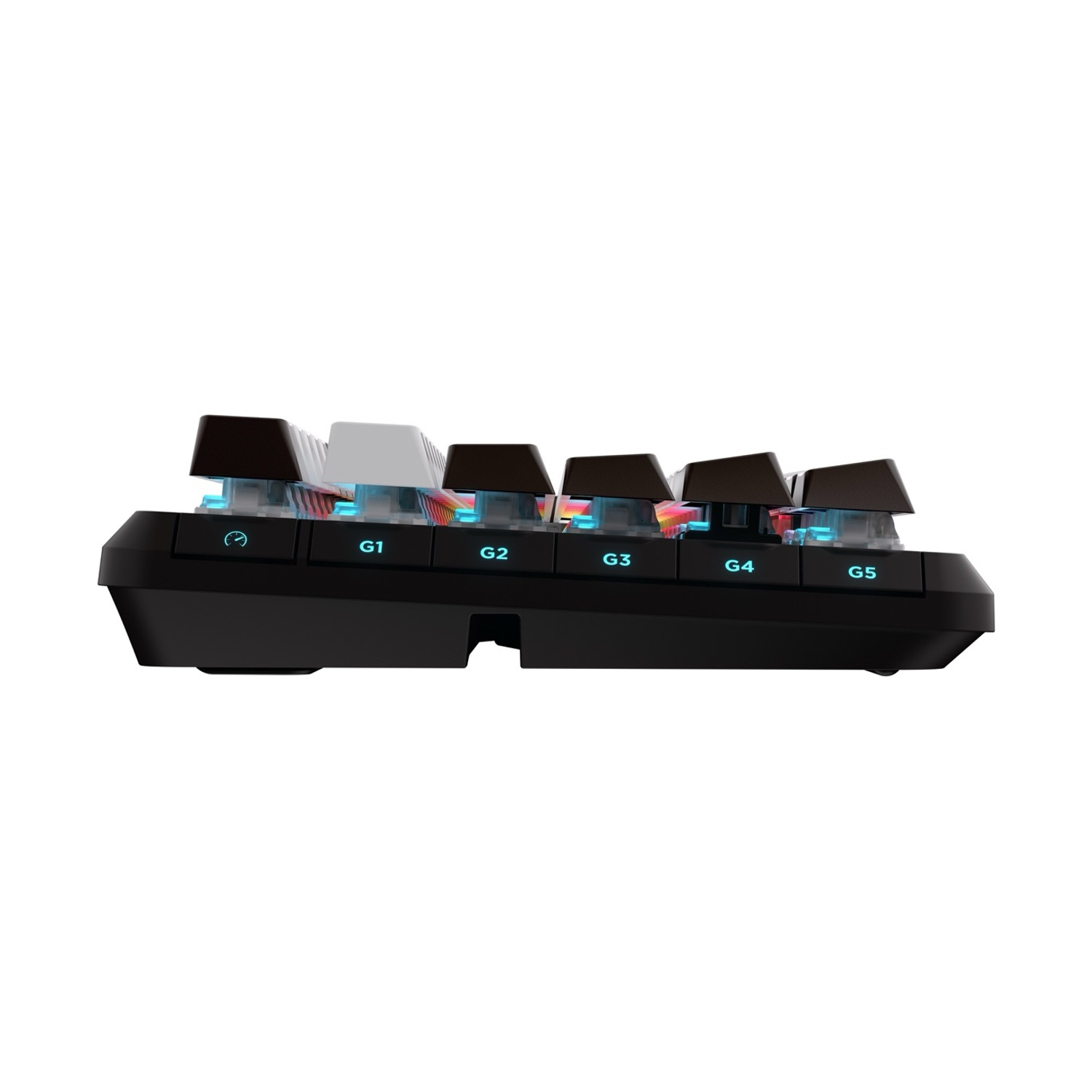 Tastiera nera con tasti G1-G5 illuminati e illuminazione RGB.