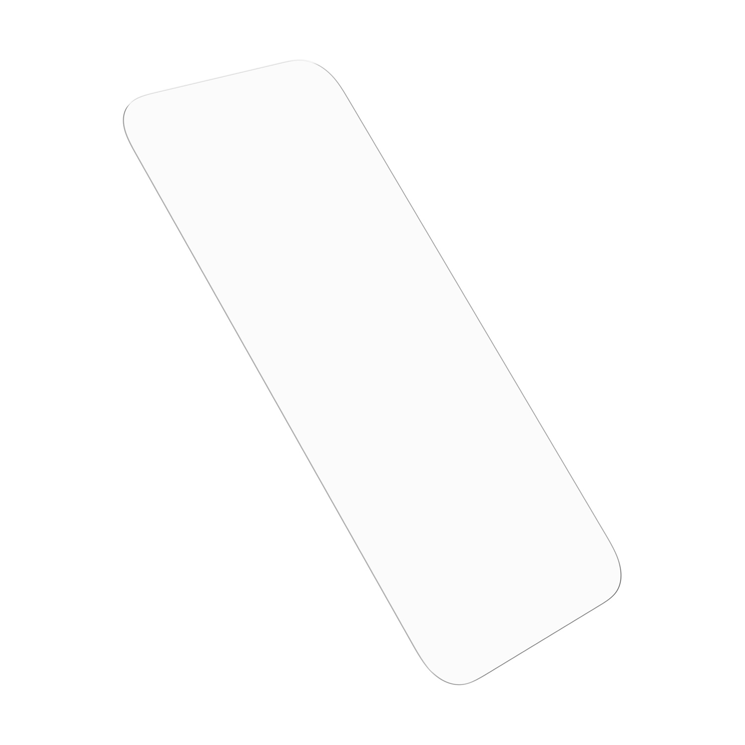 Una protezione dello schermo trasparente con angoli arrotondati su sfondo bianco.