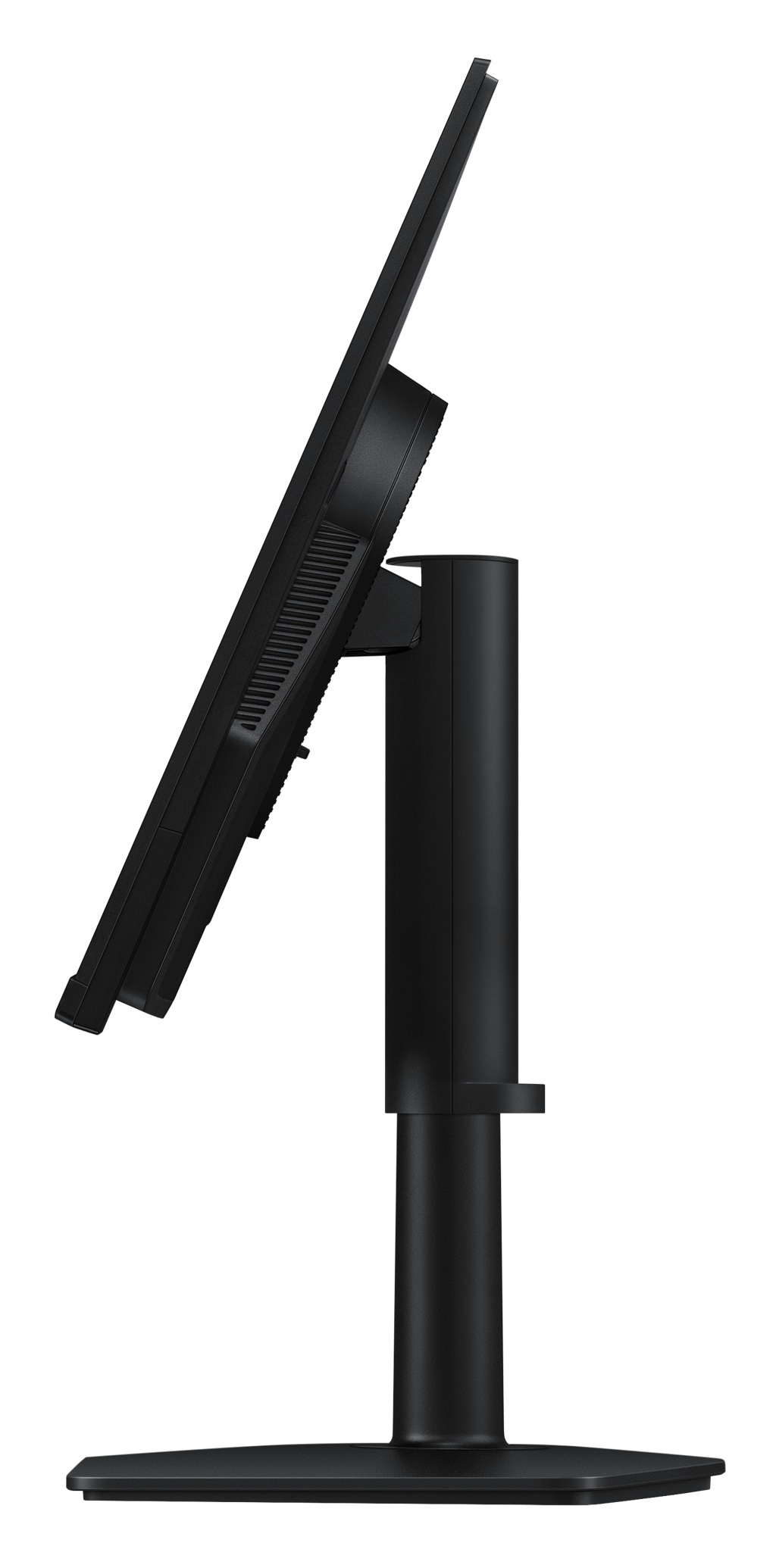 Czarny monitor komputerowy z cienką ramką, widziany z boku.
