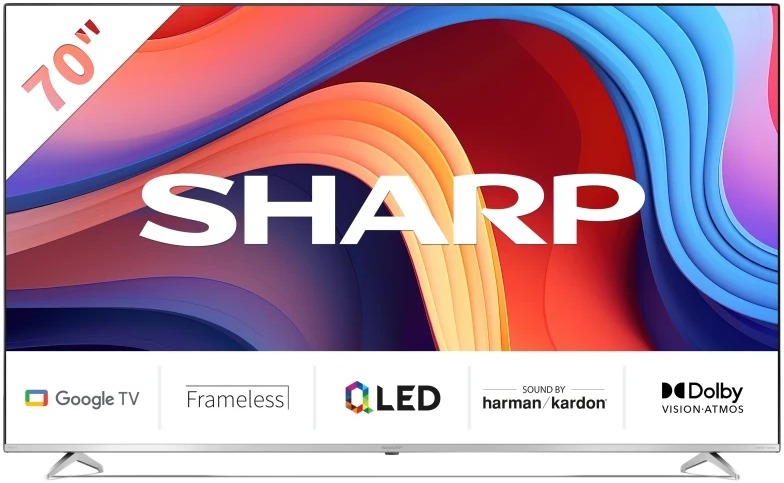 SHARP 70GP6260E 4K UHD QLED Sharp Google TV Harman Kardon hangszórókkal, 177 cm