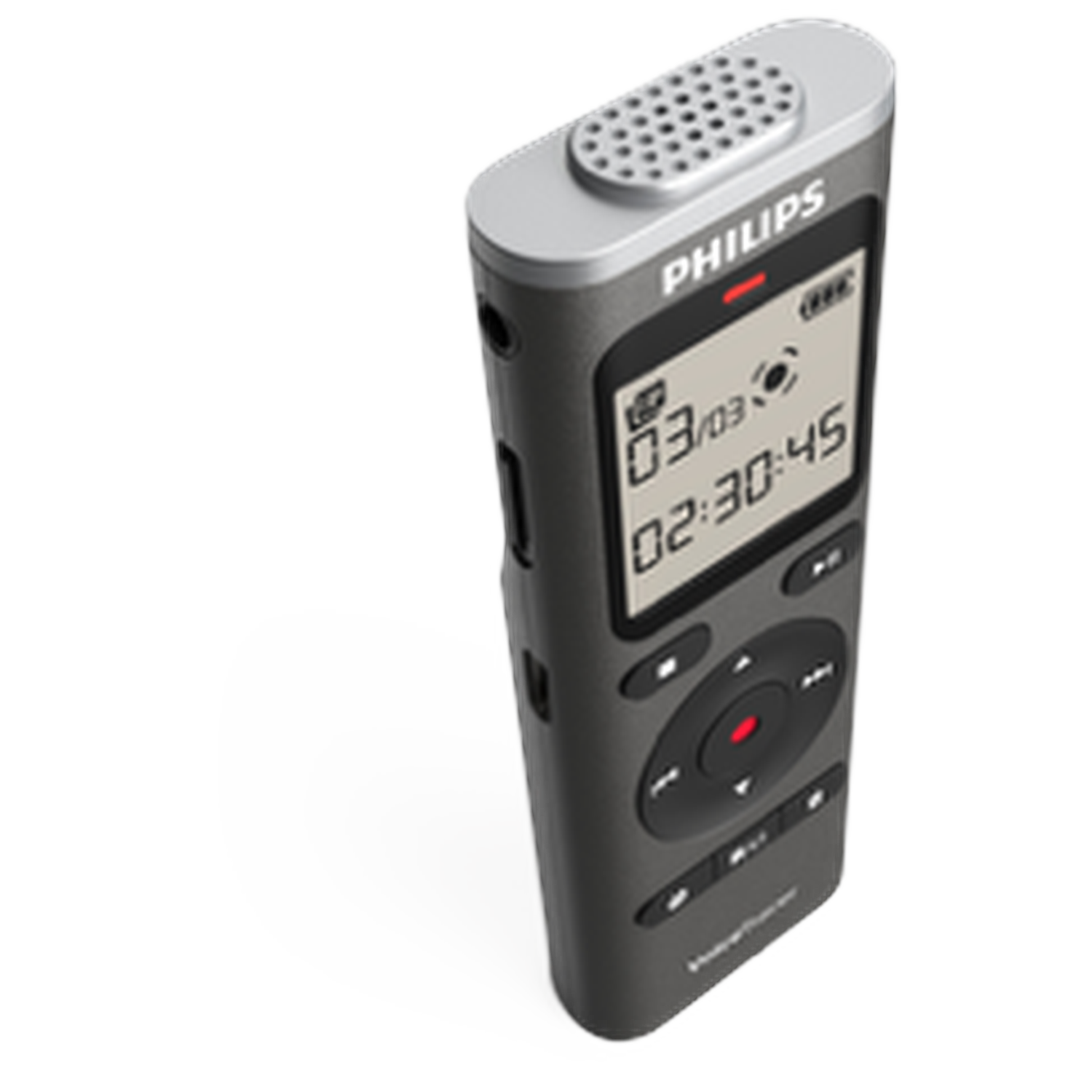 Black Philips Voice Tracer digital voice recorder with screen and buttons.
