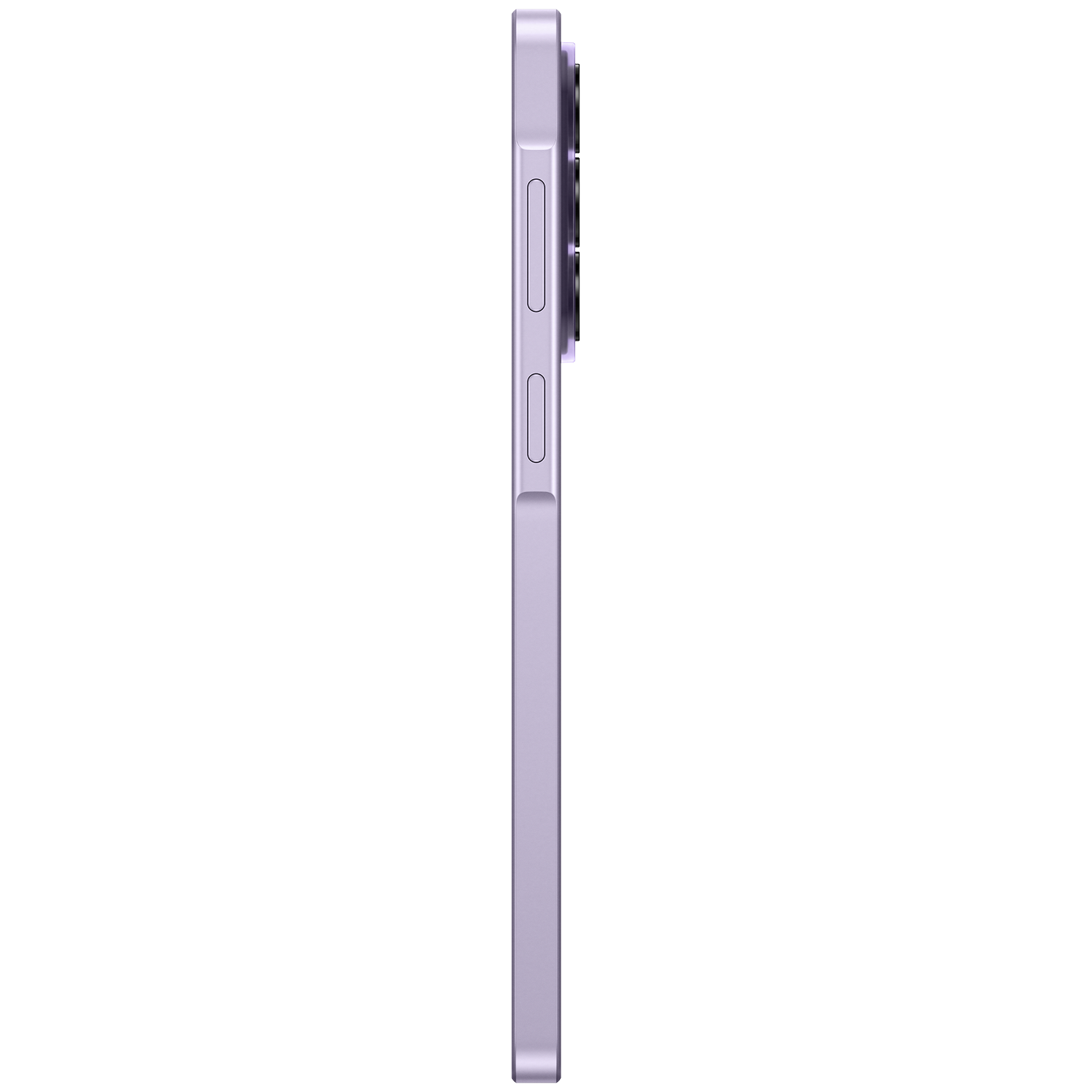 Purple smartphone in profile view showing buttons and camera lenses.