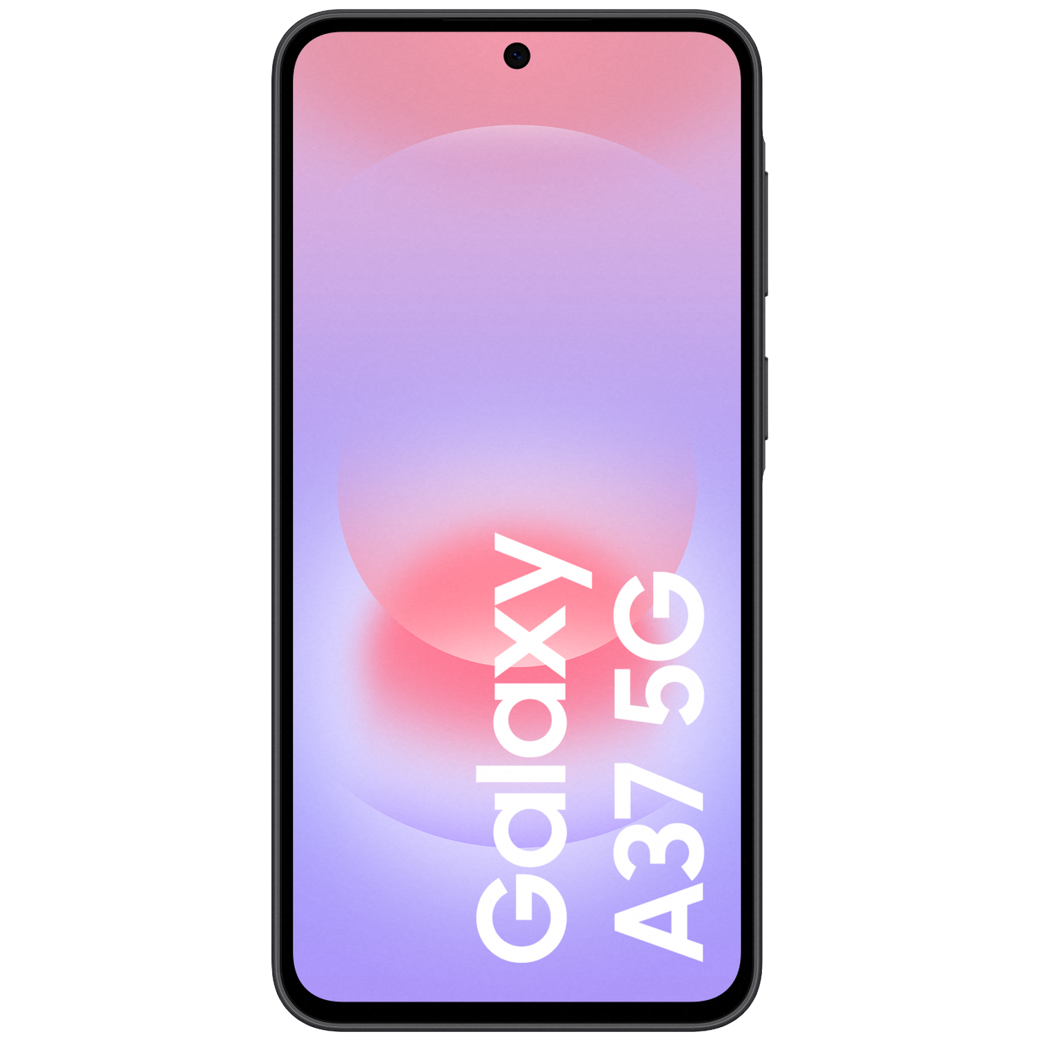 A Samsung Galaxy A37 5G smartphone against a pink and purple gradient background.