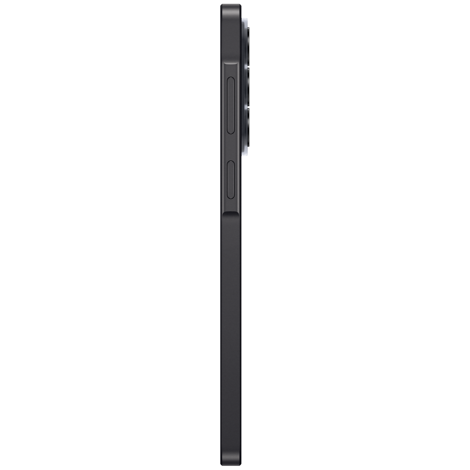 Dark gray smartphone in profile with visible camera modules and buttons.