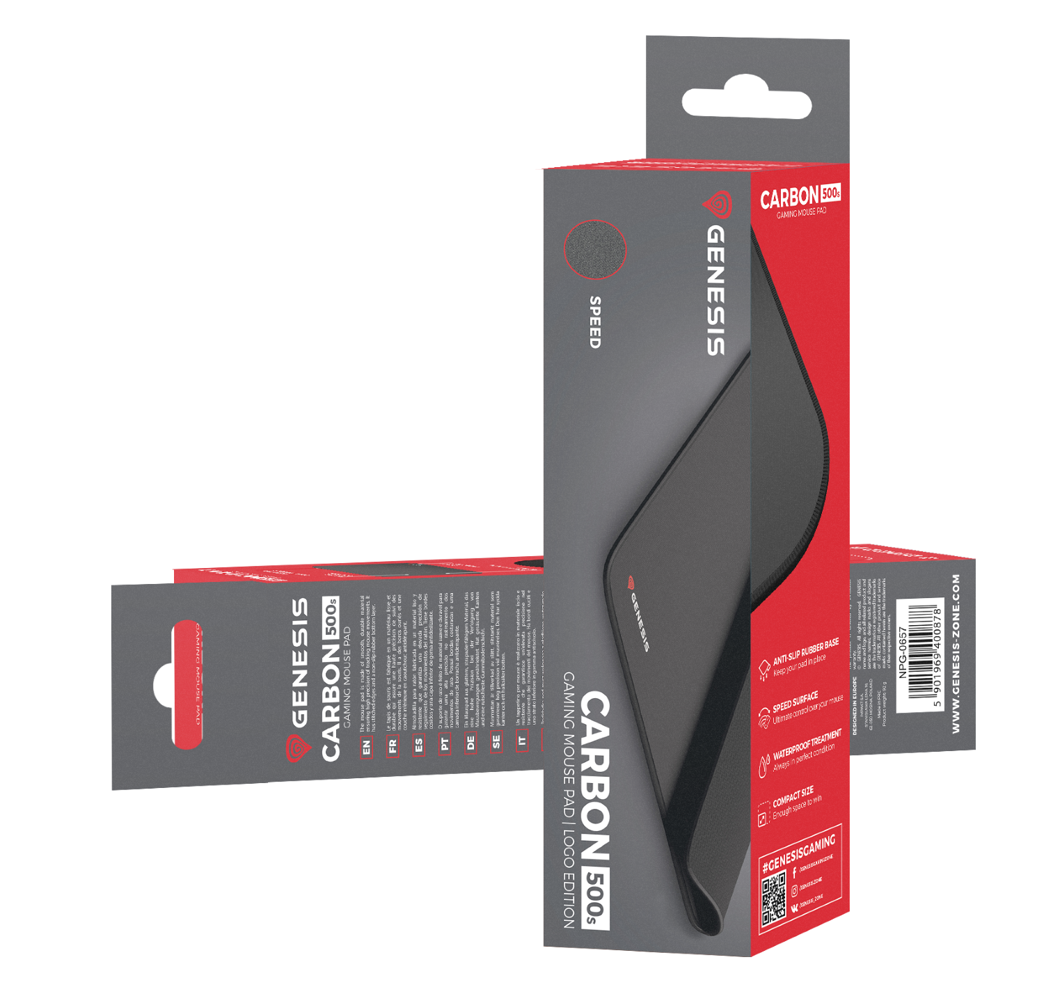 Podkładka gamingowa Genesis Carbon 500s z antypoślizgową gumową podstawą.