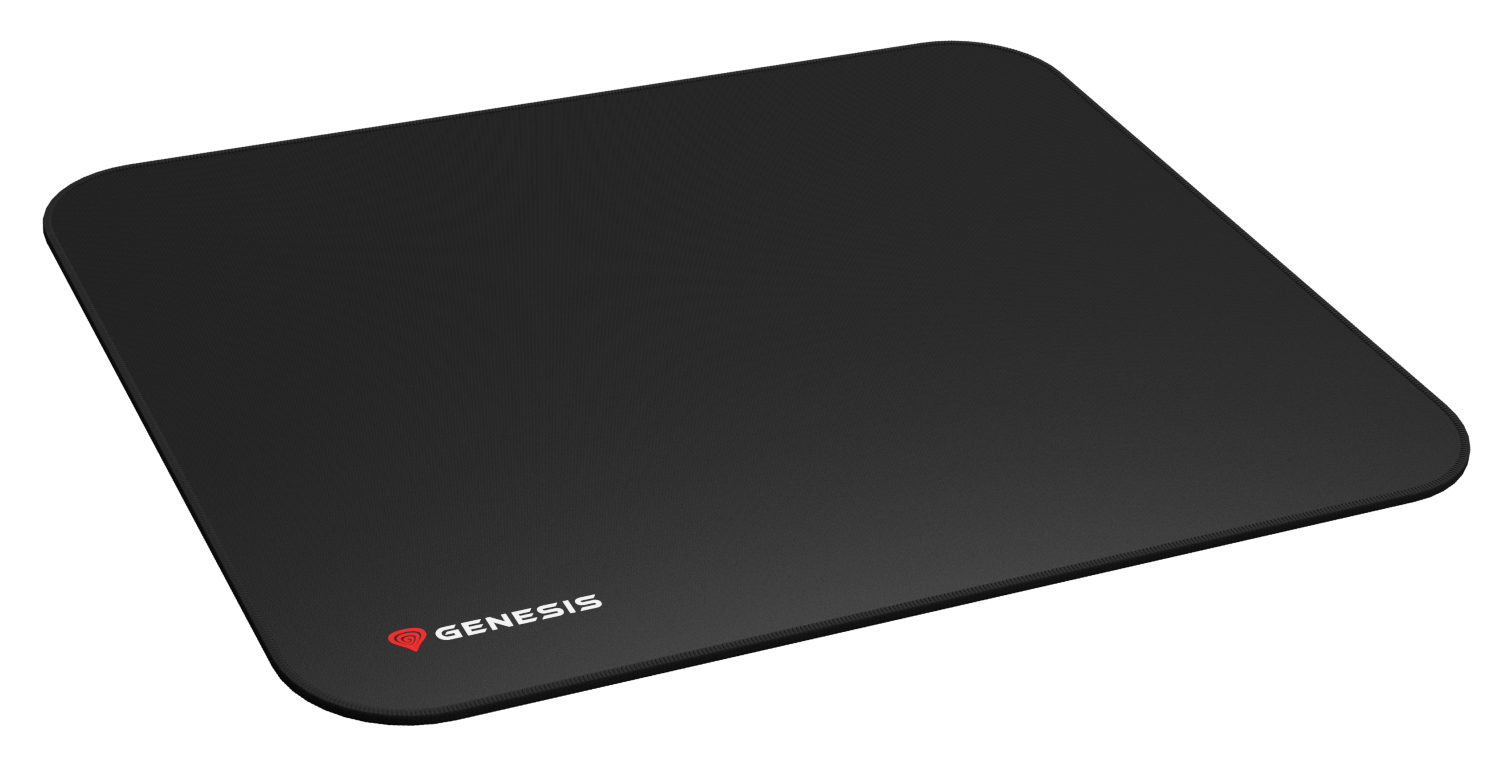 Czarna podkładka pod mysz z czerwonym logo Genesis w lewym dolnym rogu.