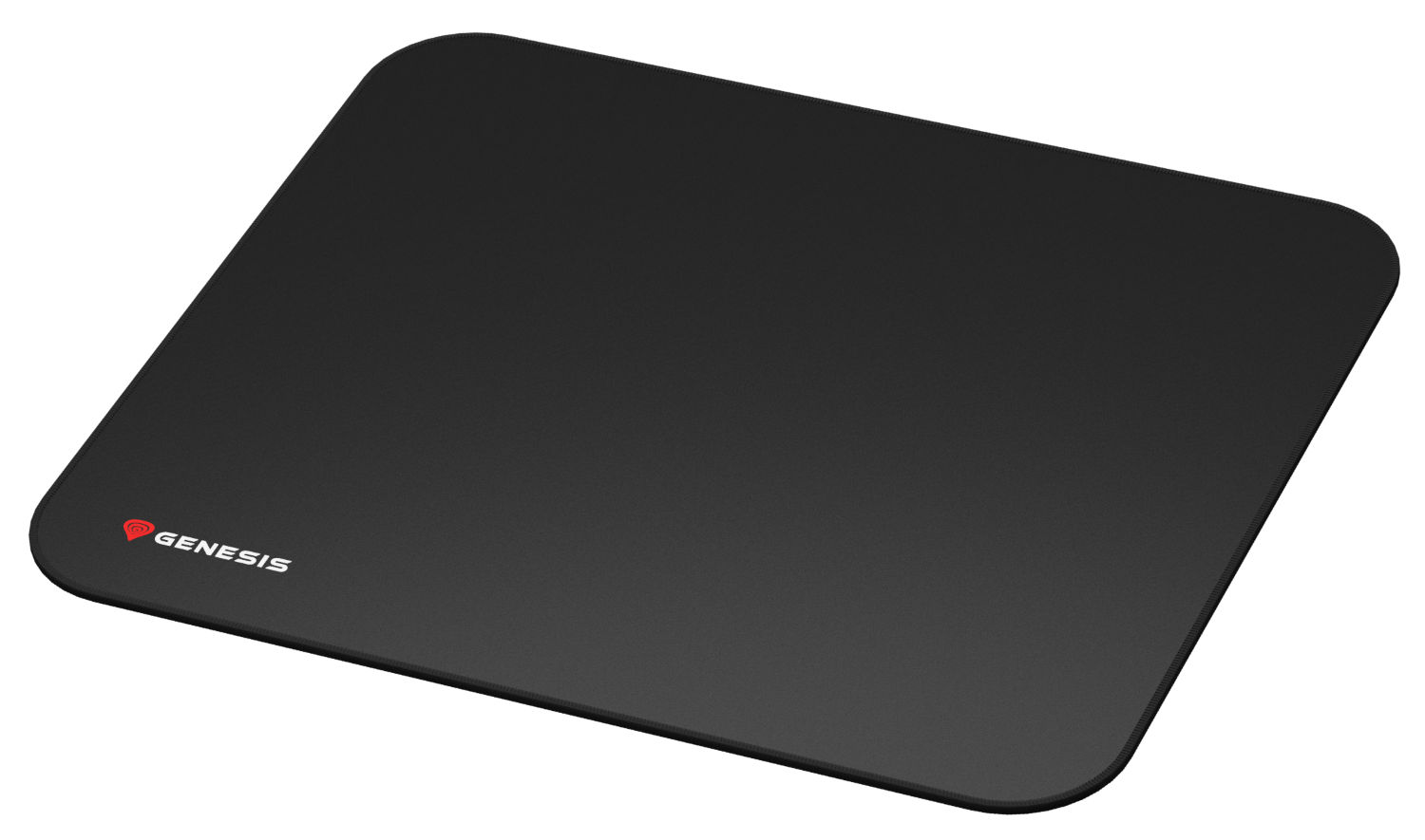 Czarne podkładka pod mysz gamingowa z czerwonym logo Genesis w lewym dolnym rogu.