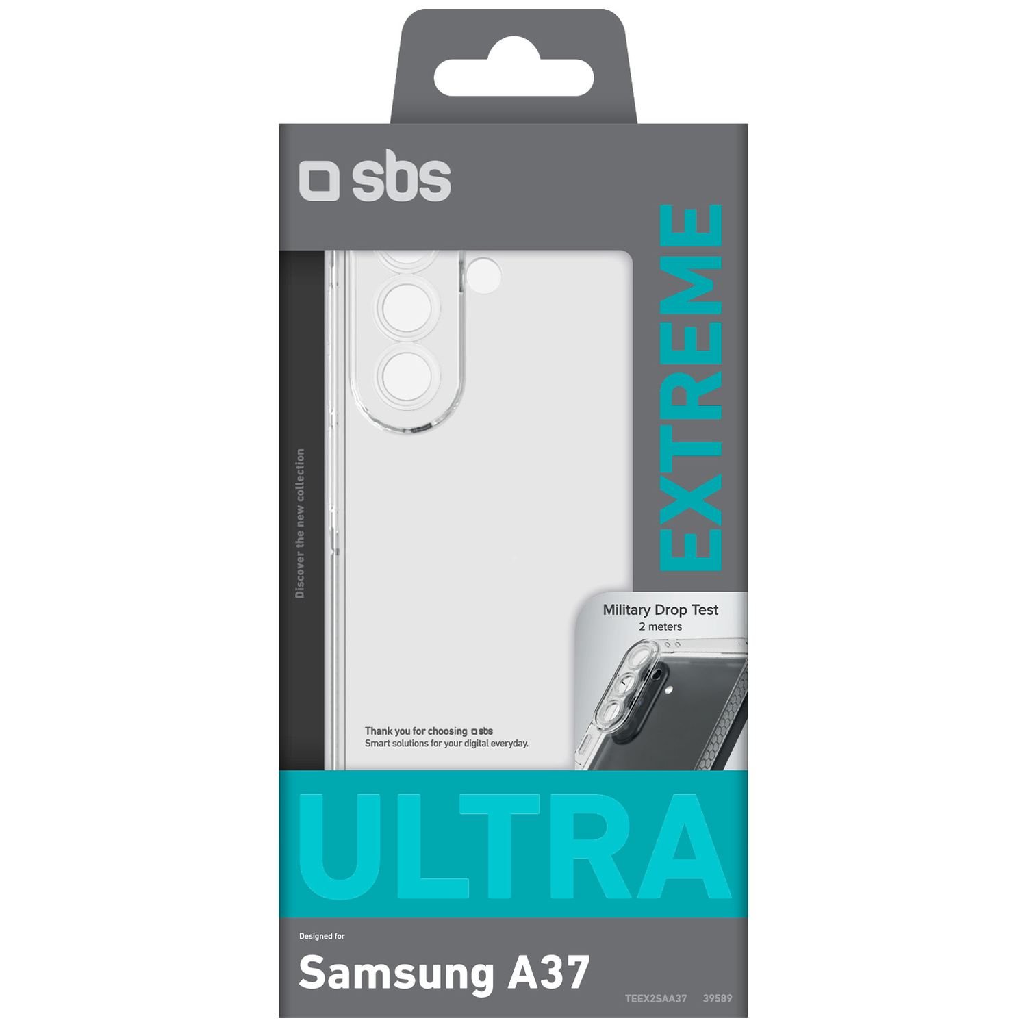 SBS clear phone case for Samsung A37, featuring 'EXTREME' and 'ULTRA' text.