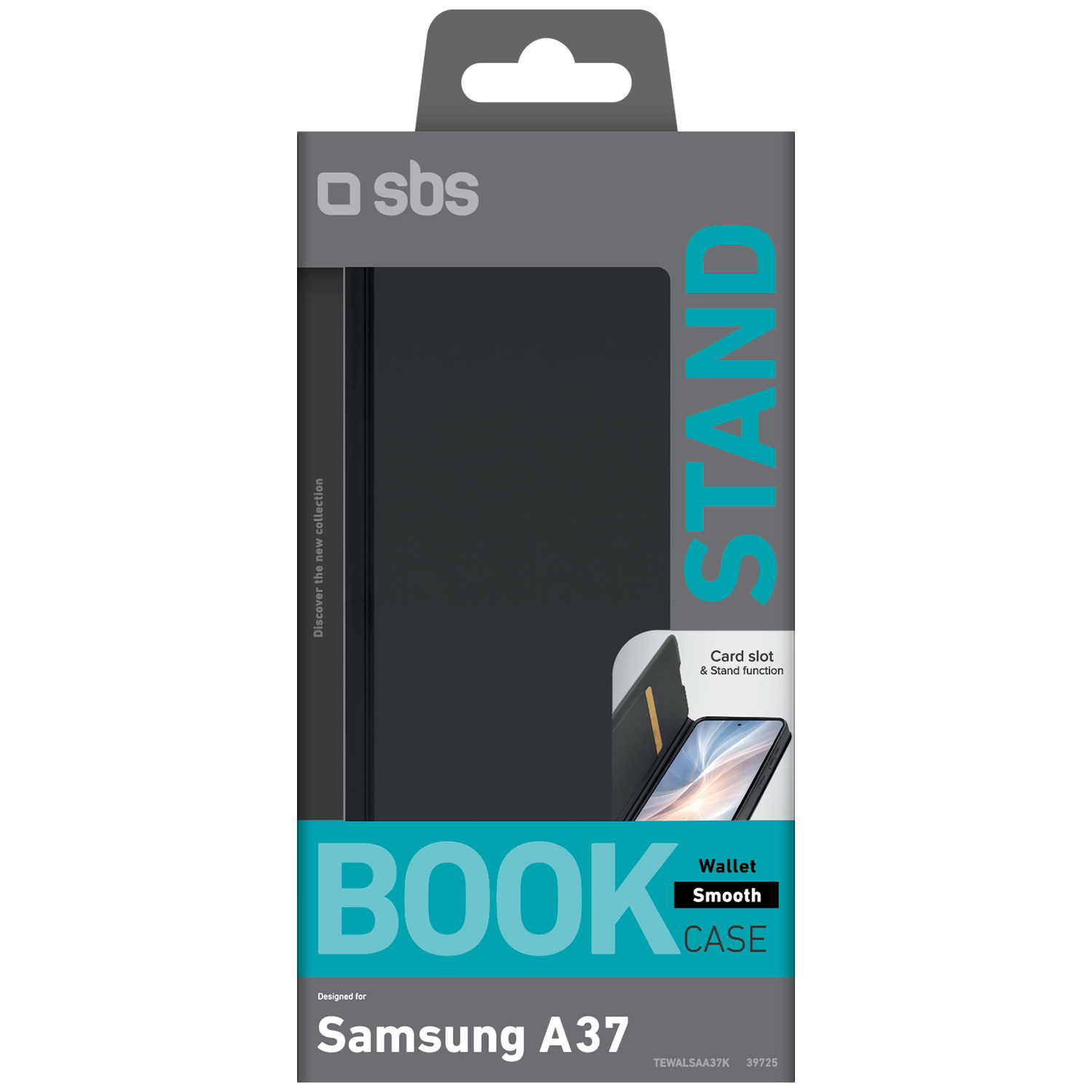 SBS book case voor Samsung A37 met kaarthouder en standaardfunctie.