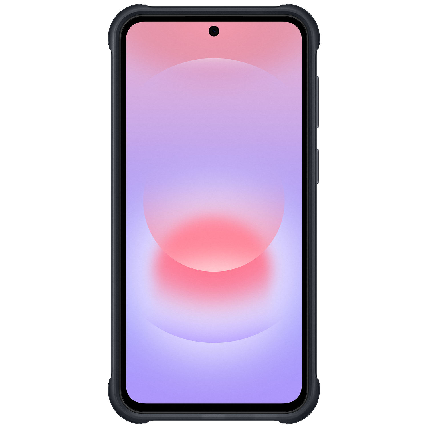 A smartphone with a dark case and a colorful background.