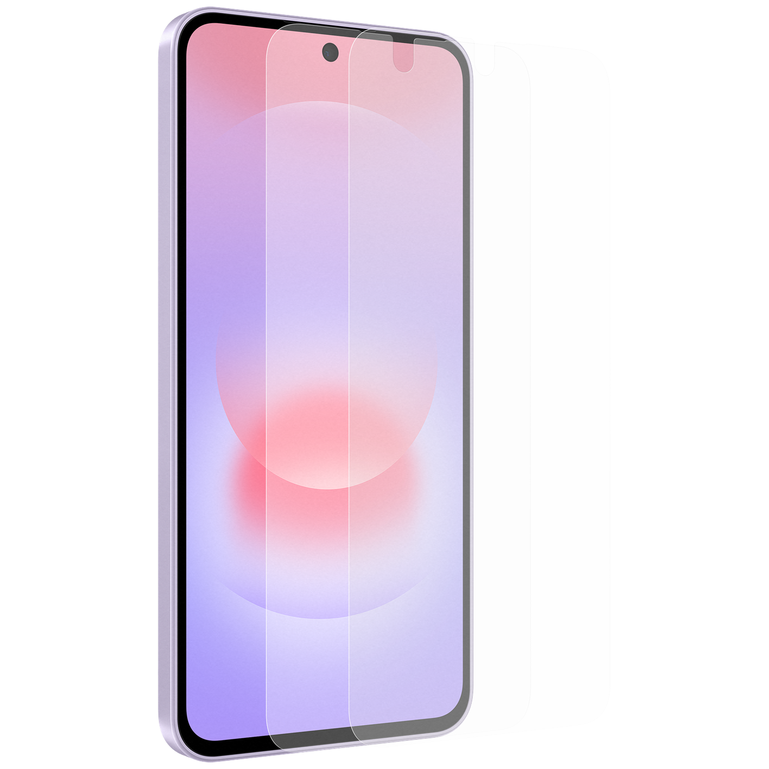 Een smartphone met een screenprotector en twee extra beschermers ernaast.