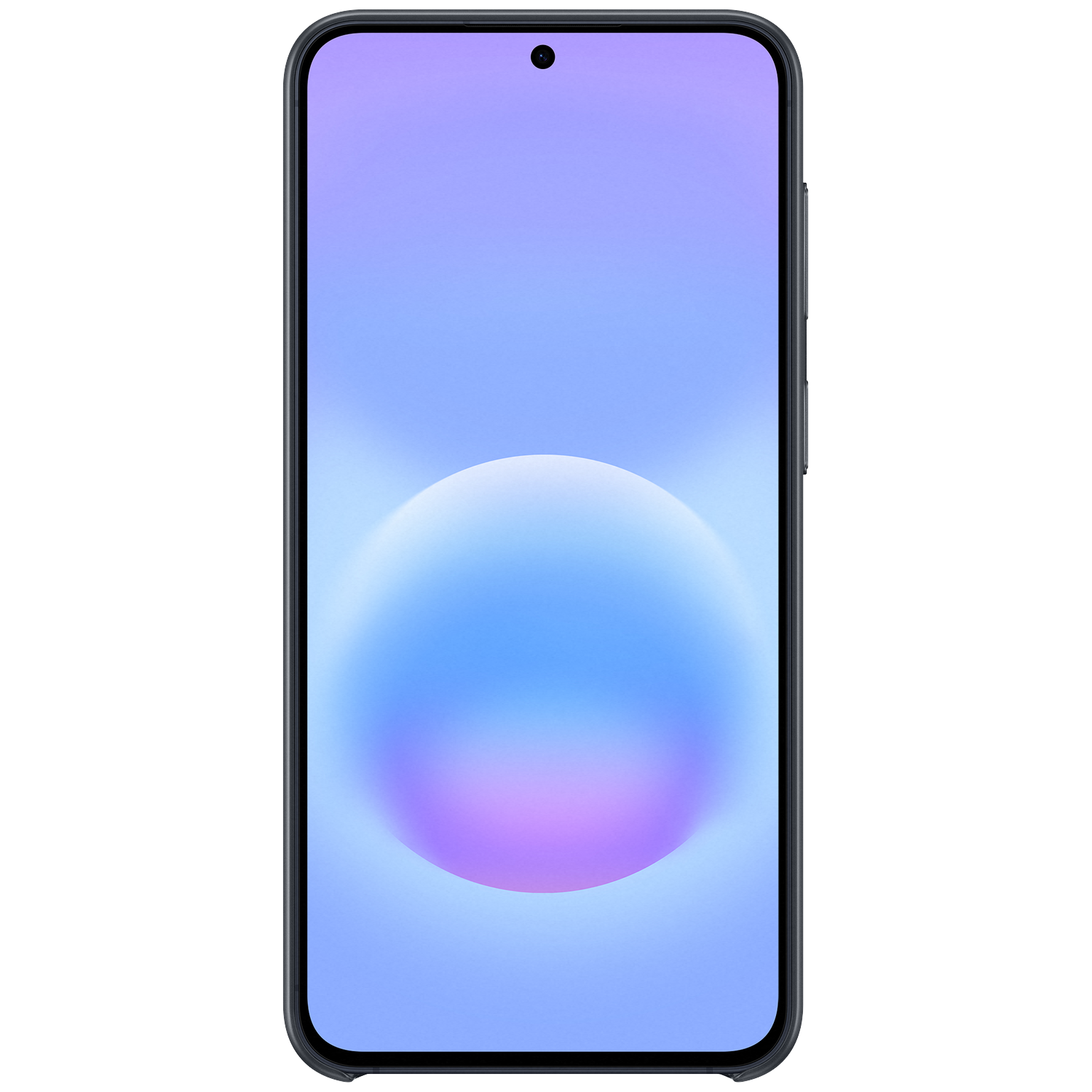 Un smartphone affichant un fond d'écran abstrait bleu et violet.