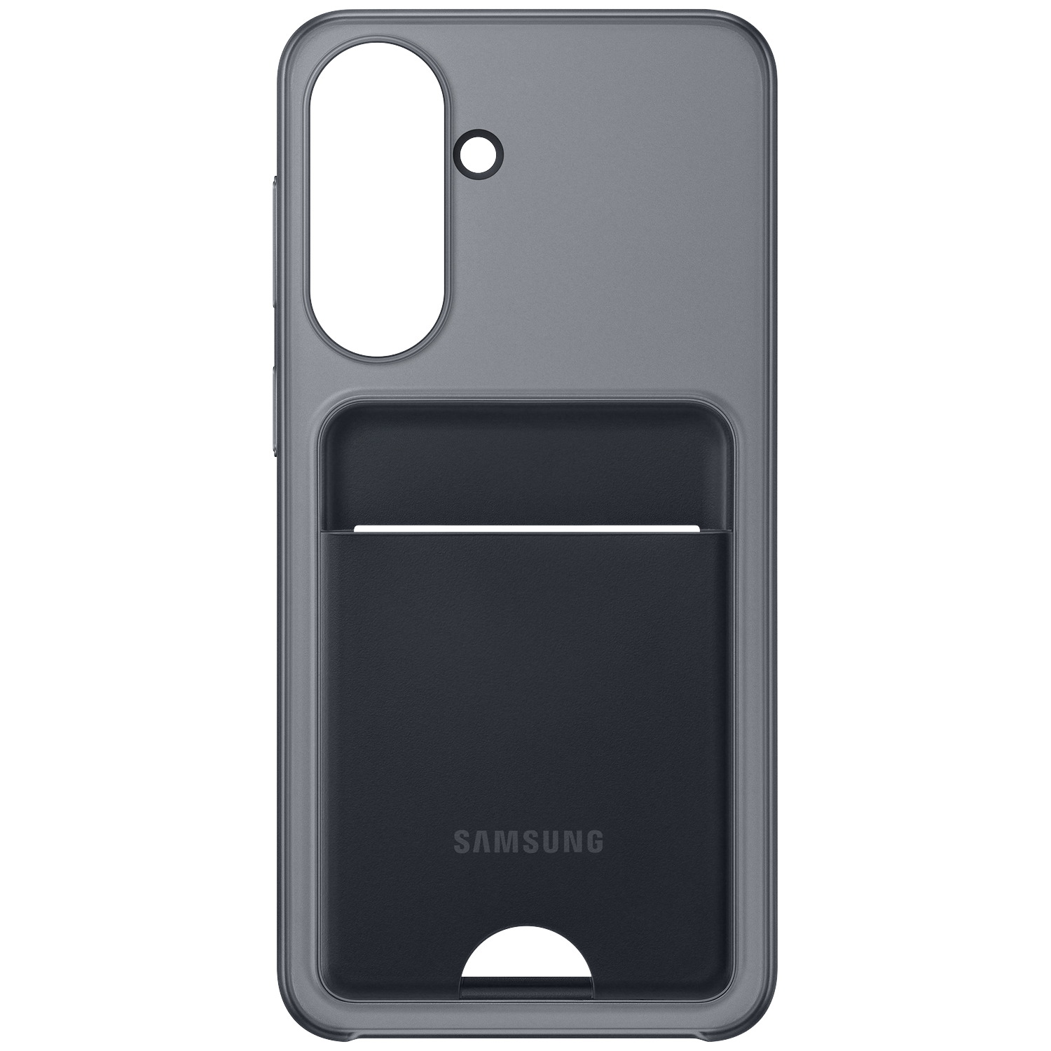 Coque grise Samsung pour téléphone avec porte-cartes.