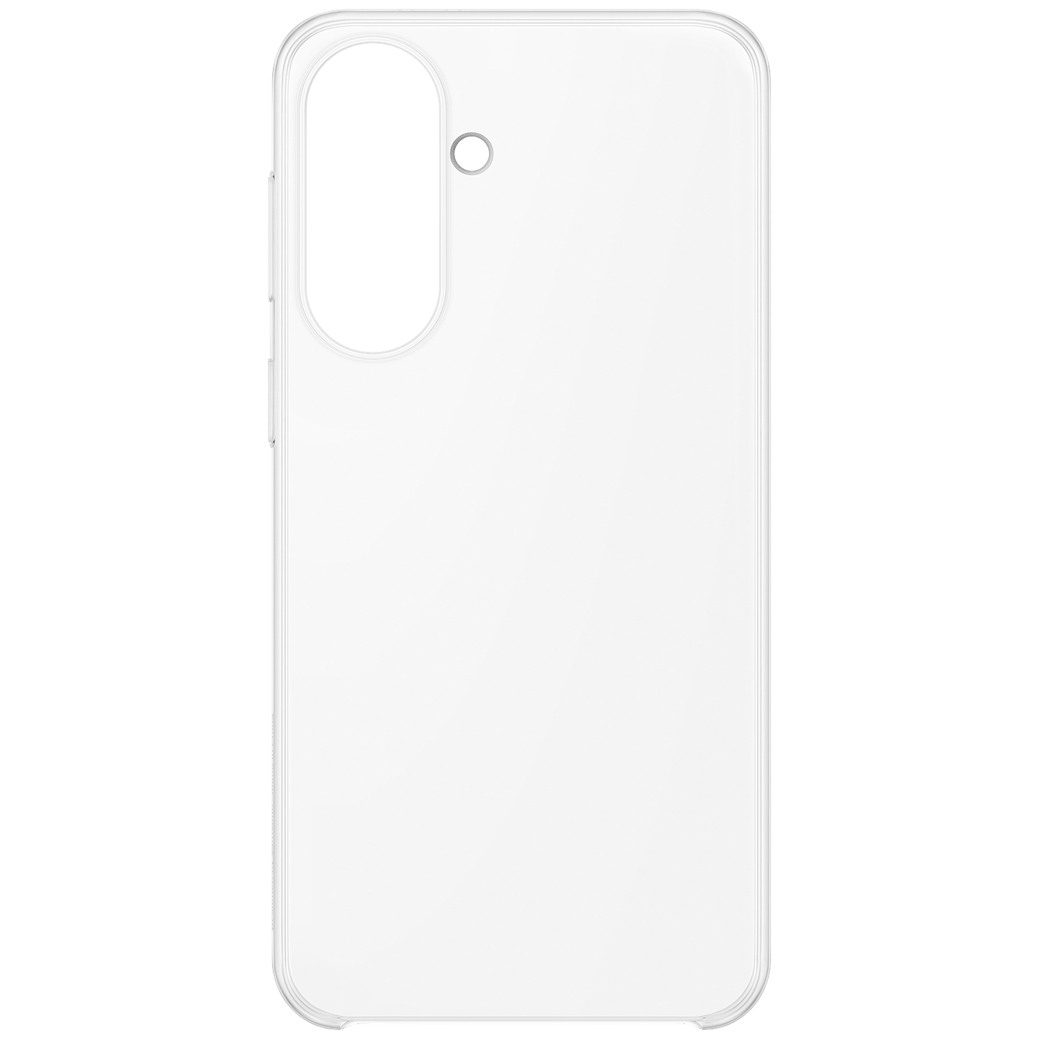 Coque de téléphone transparente avec découpe pour objectif photo en haut à gauche.
