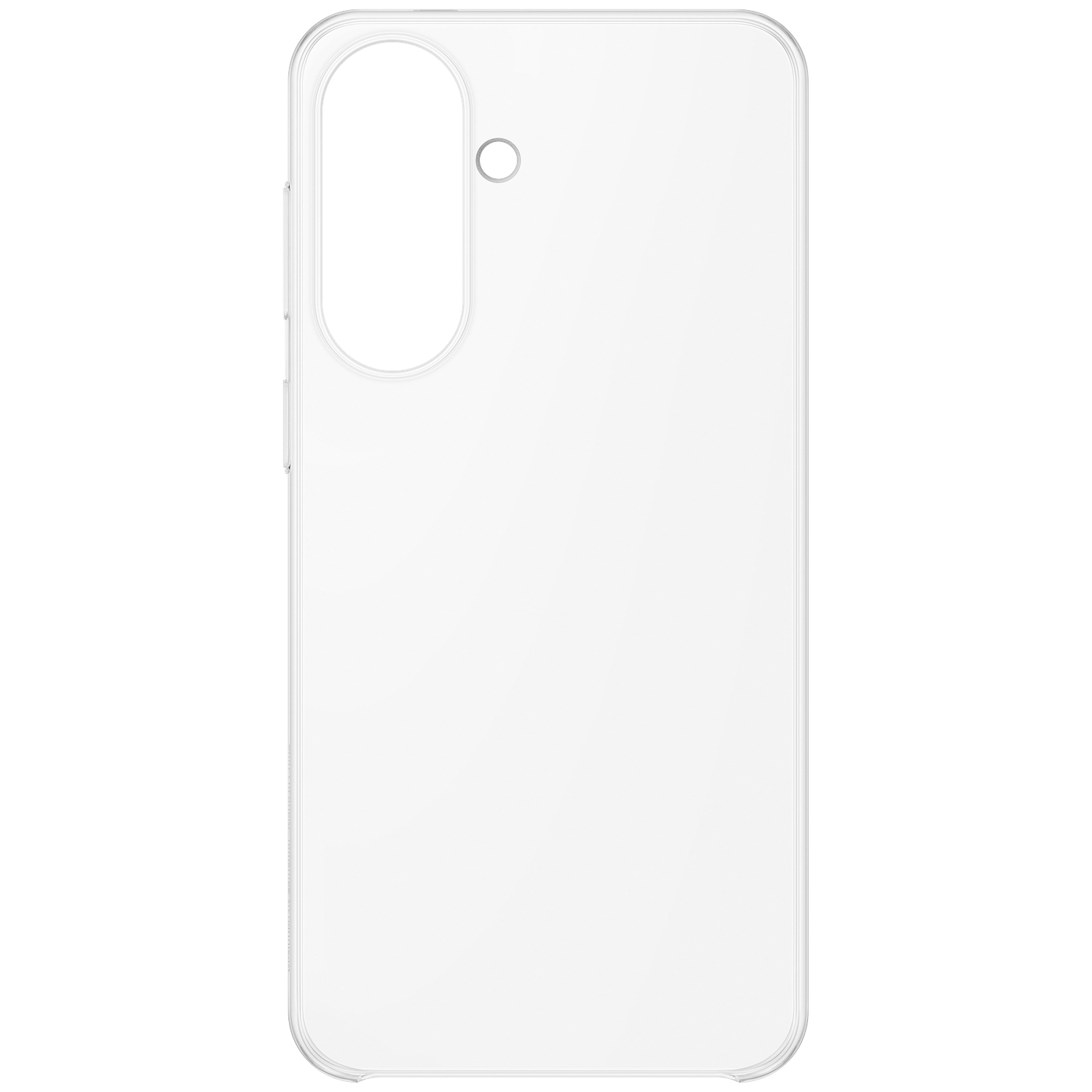Transparante telefoonhoes met camerauitsparing aan de achterkant.