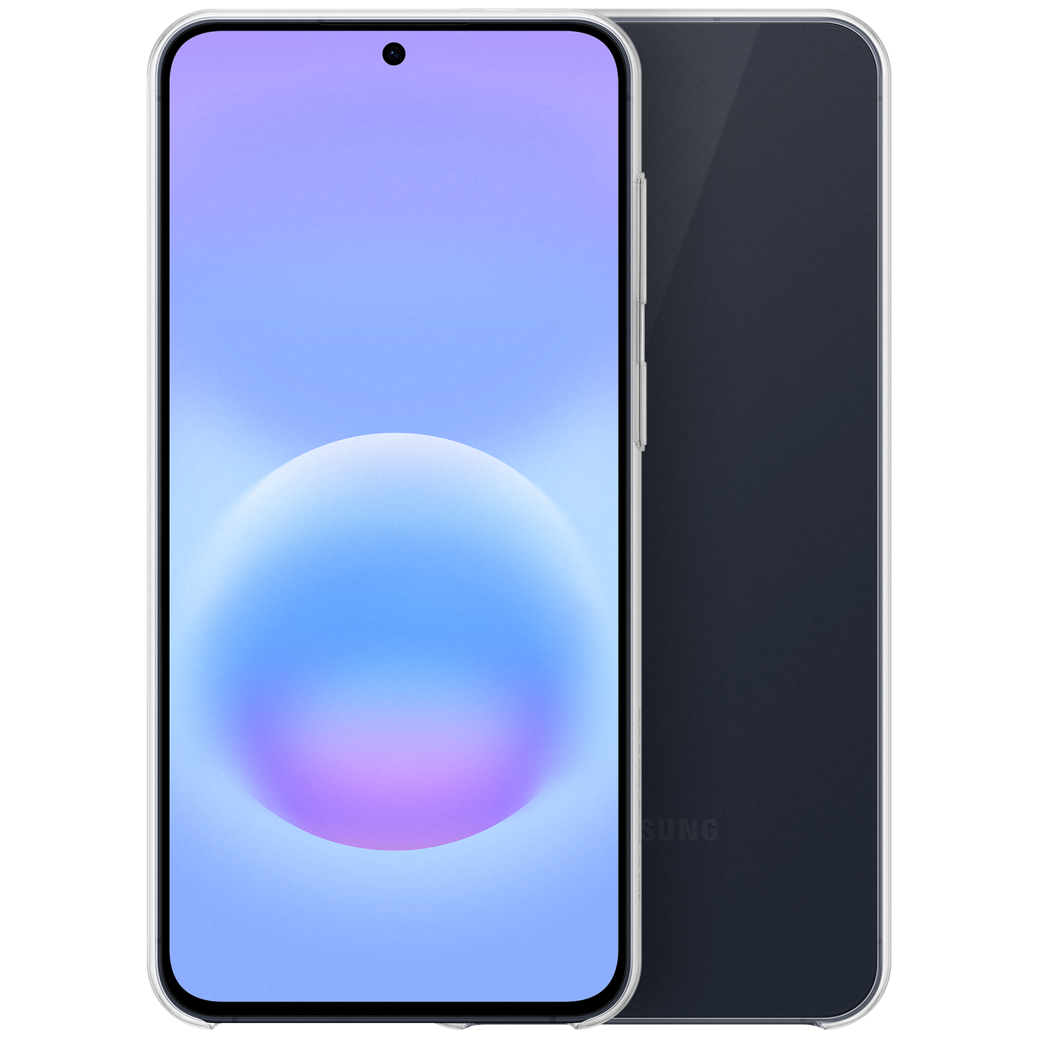 Een moderne smartphone met een paarse en blauwe achtergrondafbeelding.