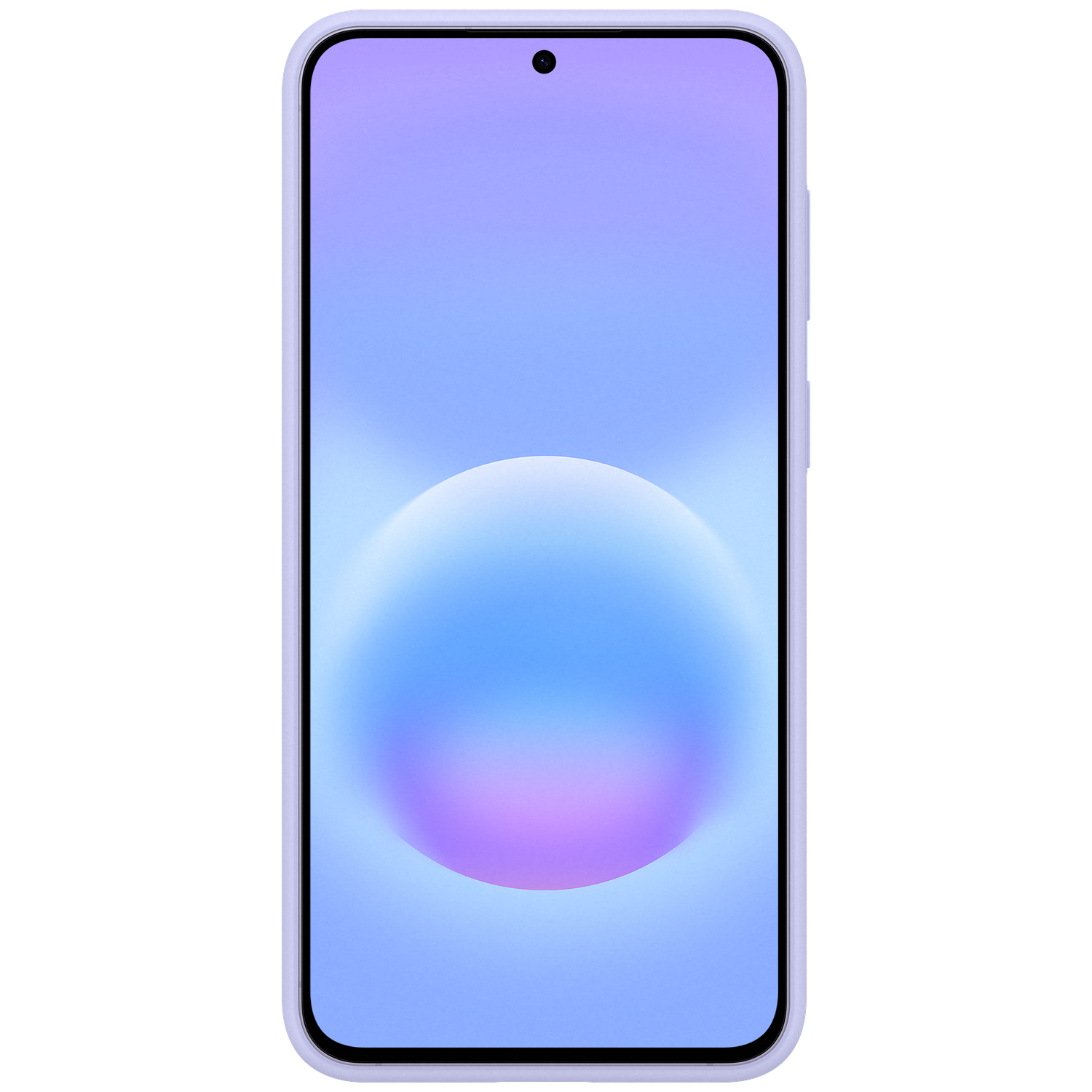 Een lichtpaarse smartphone met een blauw-roze kleurovergang op het scherm.