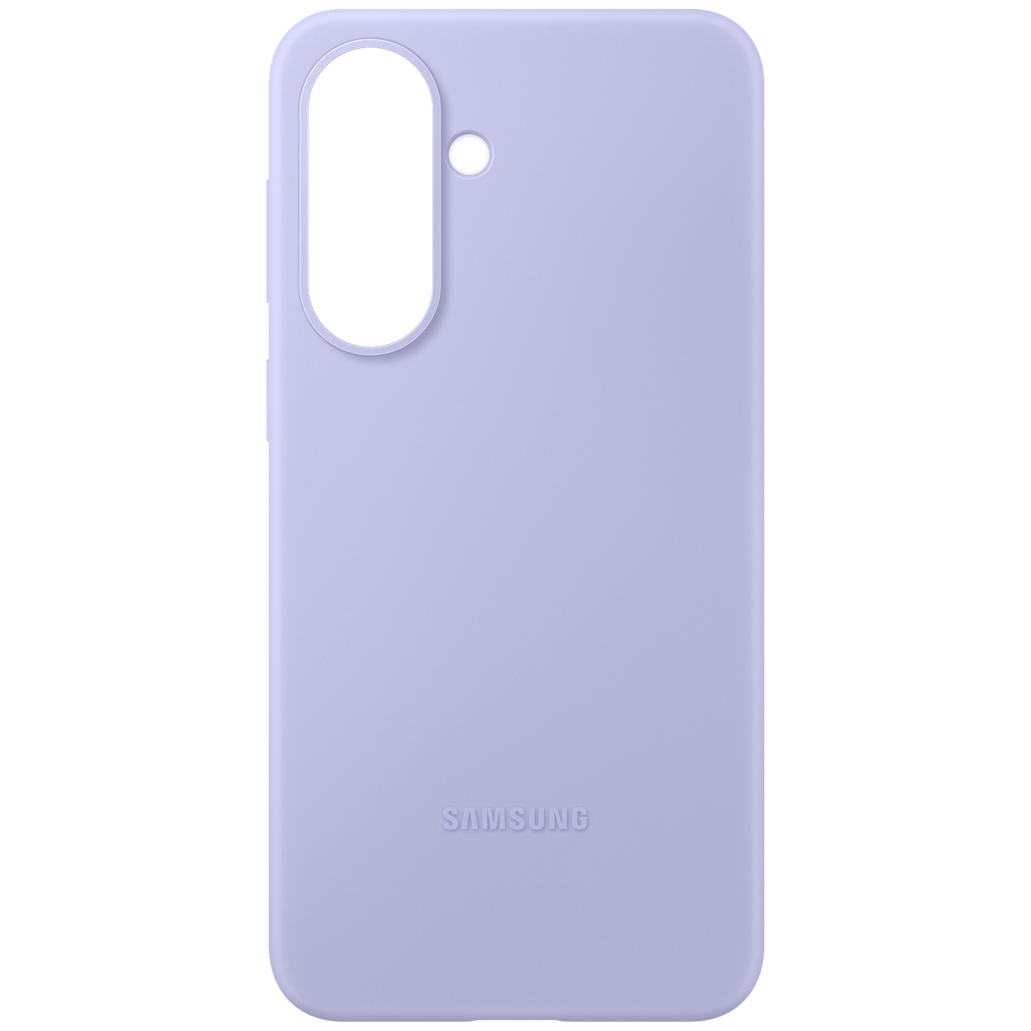 Lichtpaarse Samsung telefoonhoes met camera-uitsparing en logo.