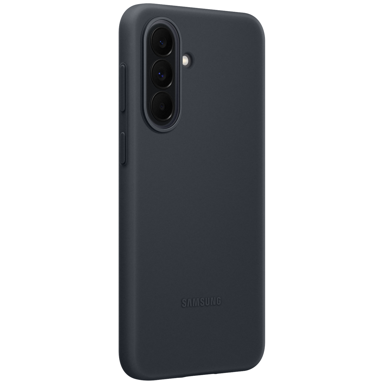 Téléphone Samsung gris foncé avec trois caméras et logo Samsung.