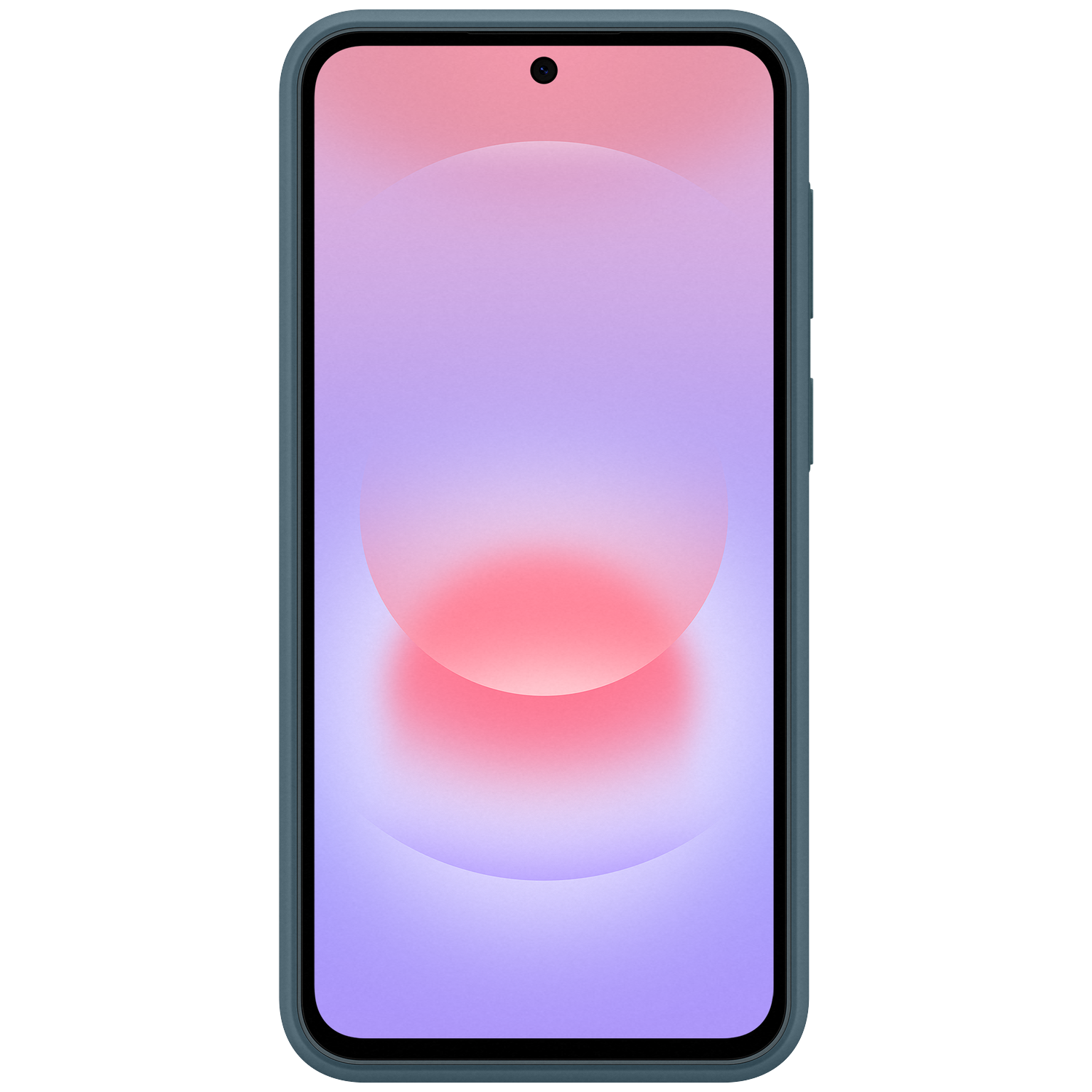Een grijze smartphone met een roze en paarse gradiënt achtergrond.