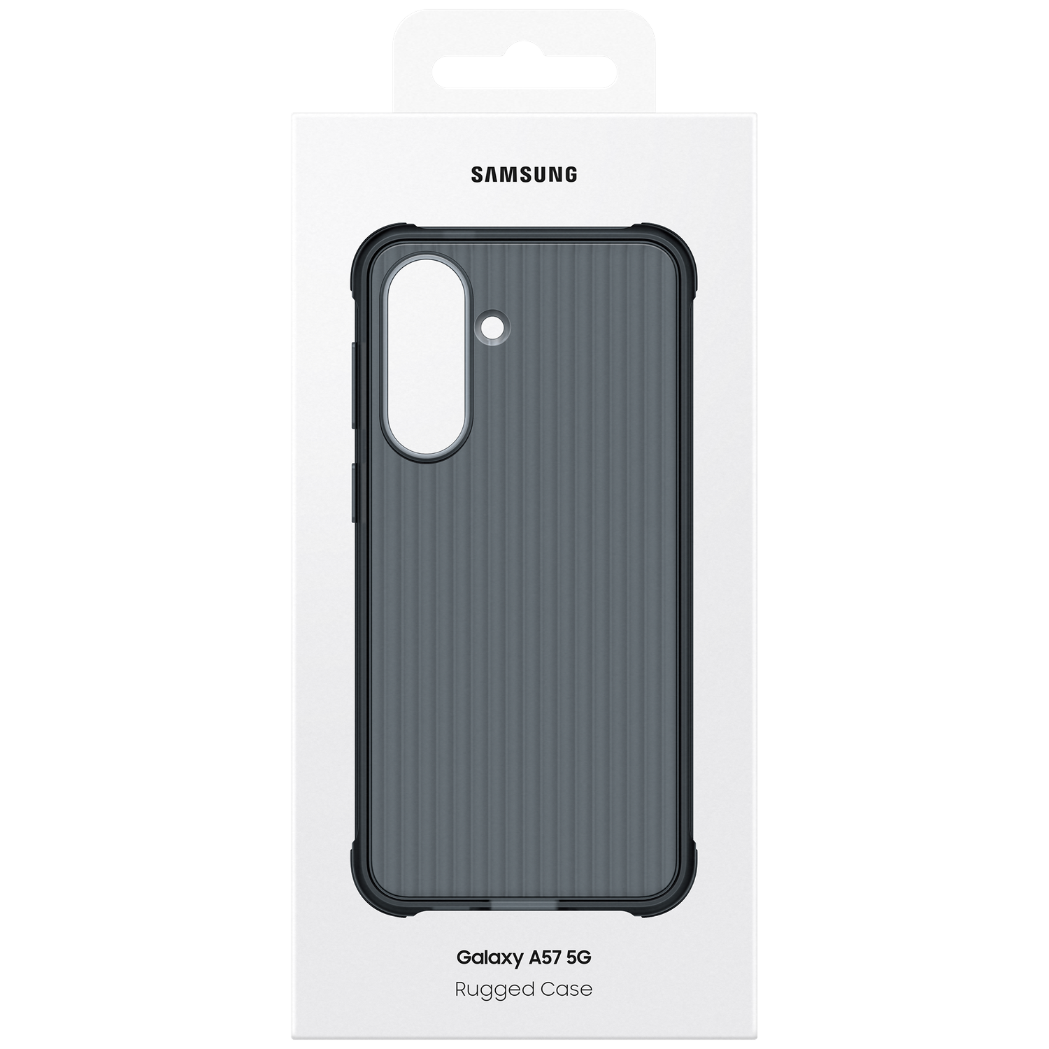Coque Samsung Galaxy A57 5G Rugged grise à texture verticale.