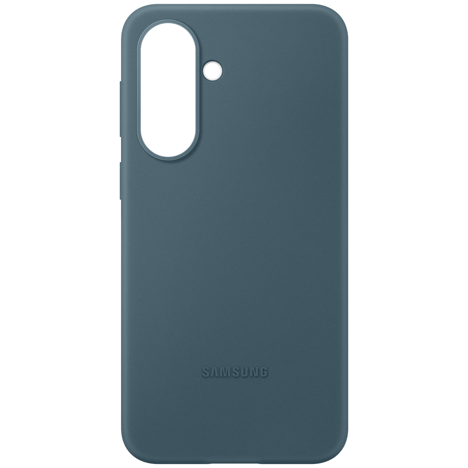 Donkerblauwe telefoonhoes met camera-uitsparing en Samsung-logo.