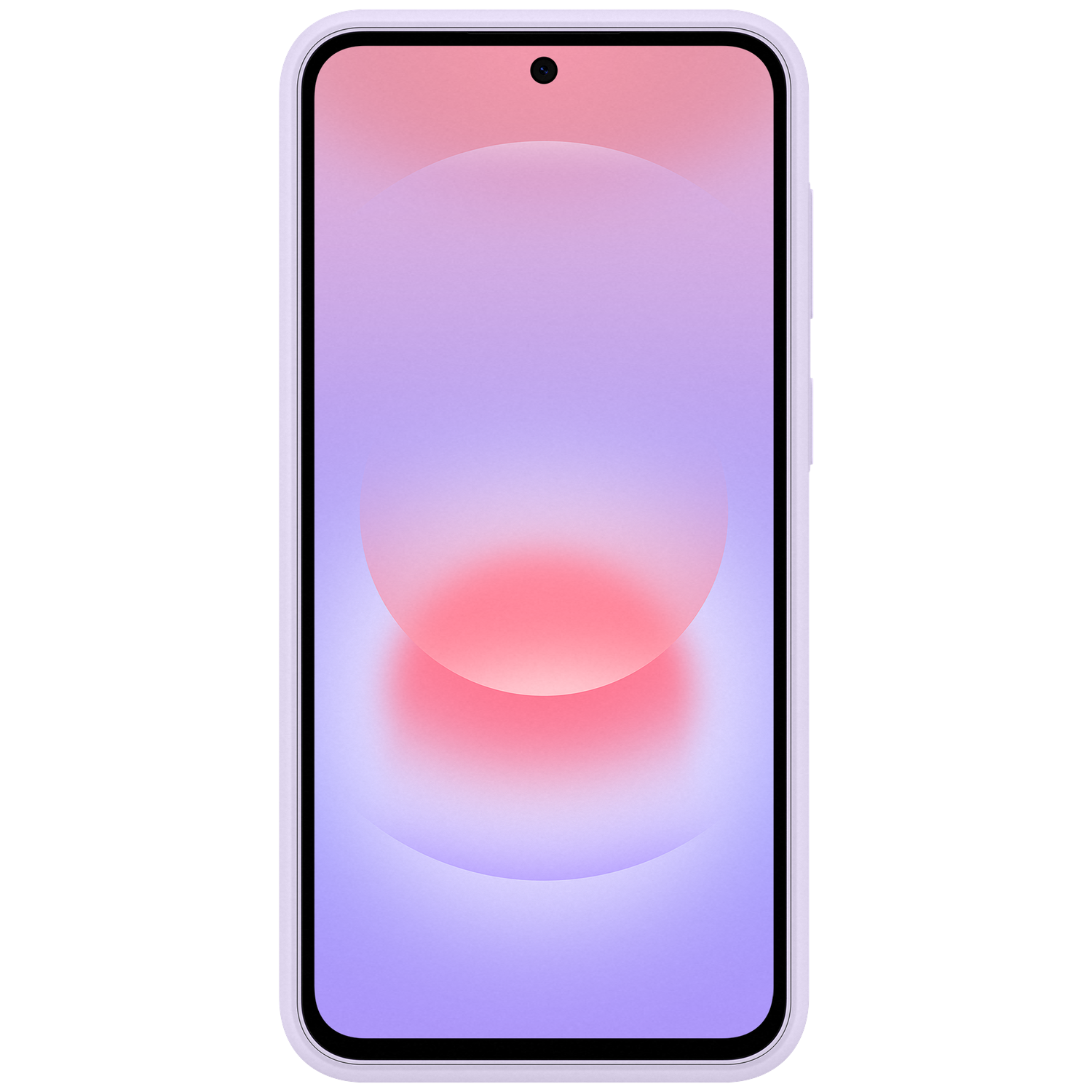 Een lichtpaarse smartphone met een gradiëntachtergrond van rode en paarse tinten.