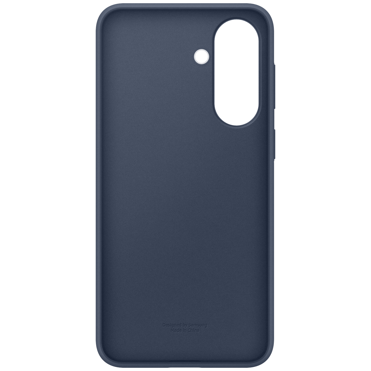 Donkerblauwe telefoonhoes met uitsparingen voor camera en knoppen.