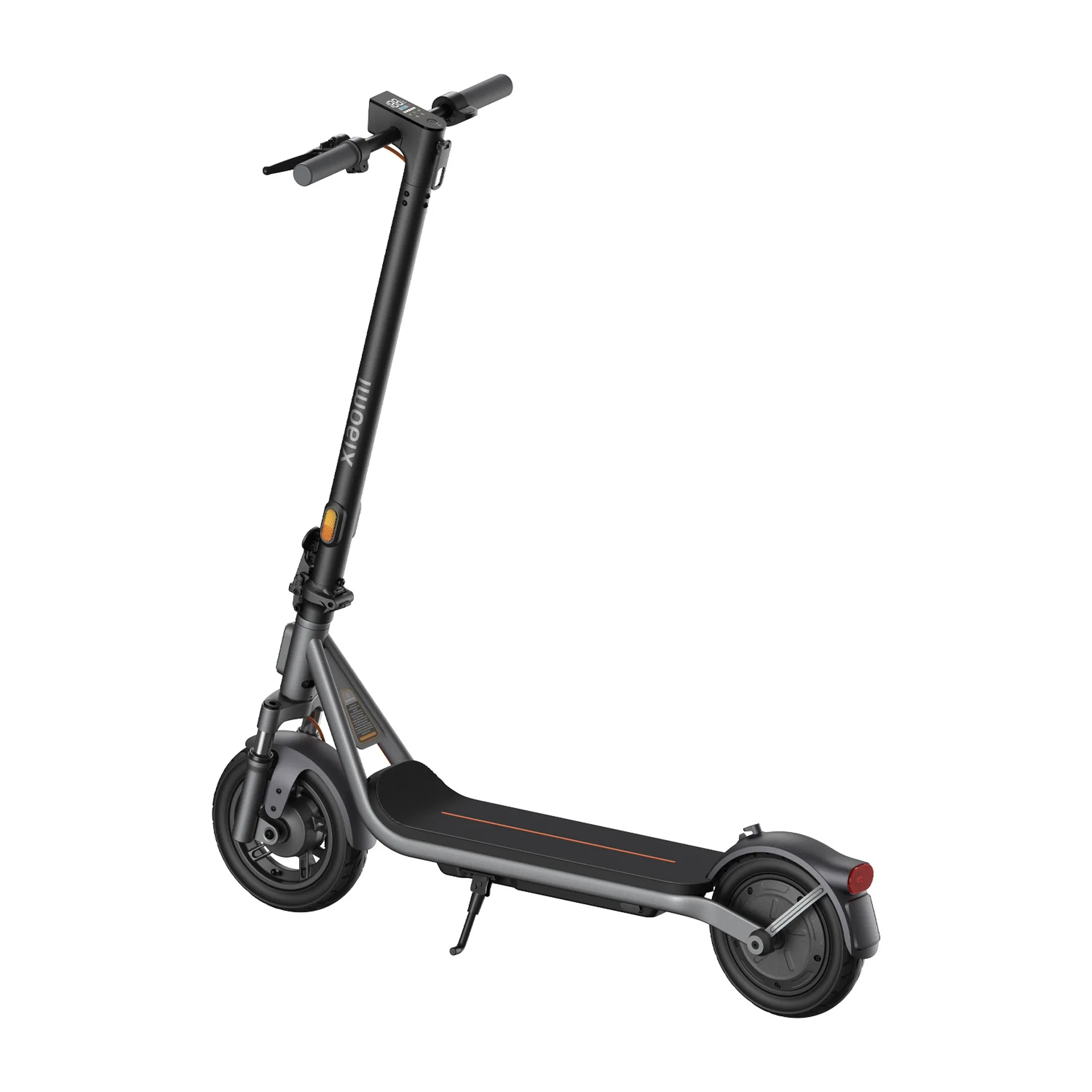 Szürke Xiaomi elektromos roller digitális kijelzővel a kormányon.