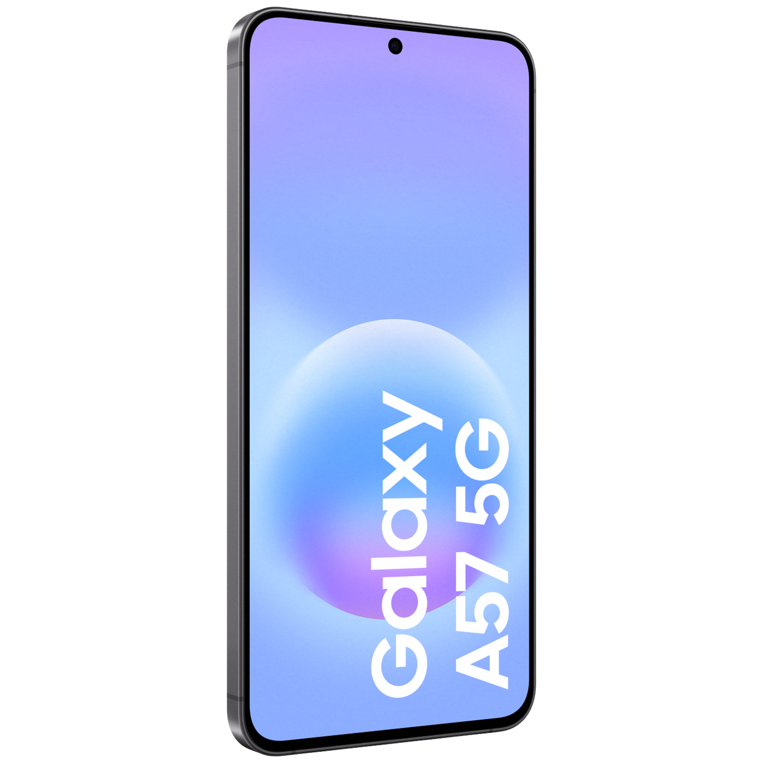 A gray smartphone displaying "Galaxy A57 5G" on its screen.