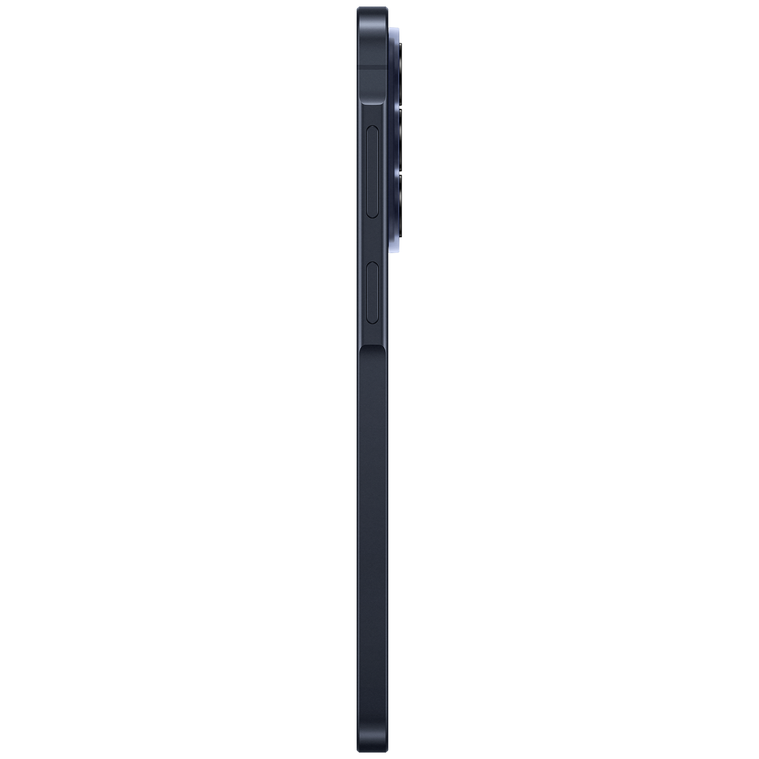 Dark gray smartphone in profile with visible buttons and camera lens.